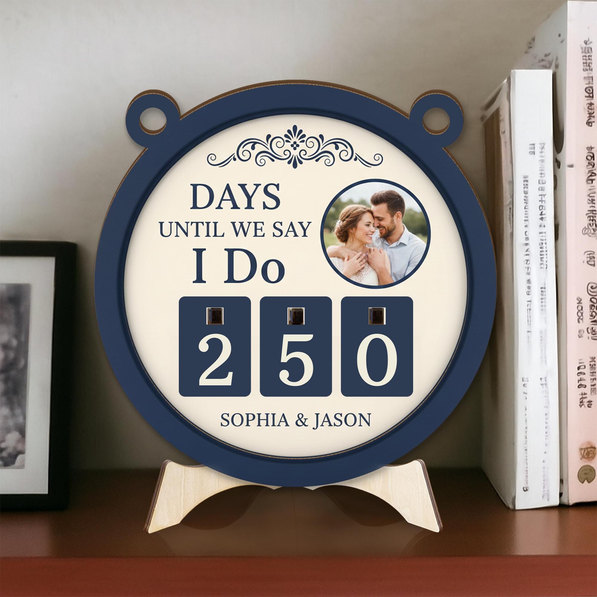 Custom Wedding Wooden Countdown Sign – Personalized Photo Days-Until Tracker image 1