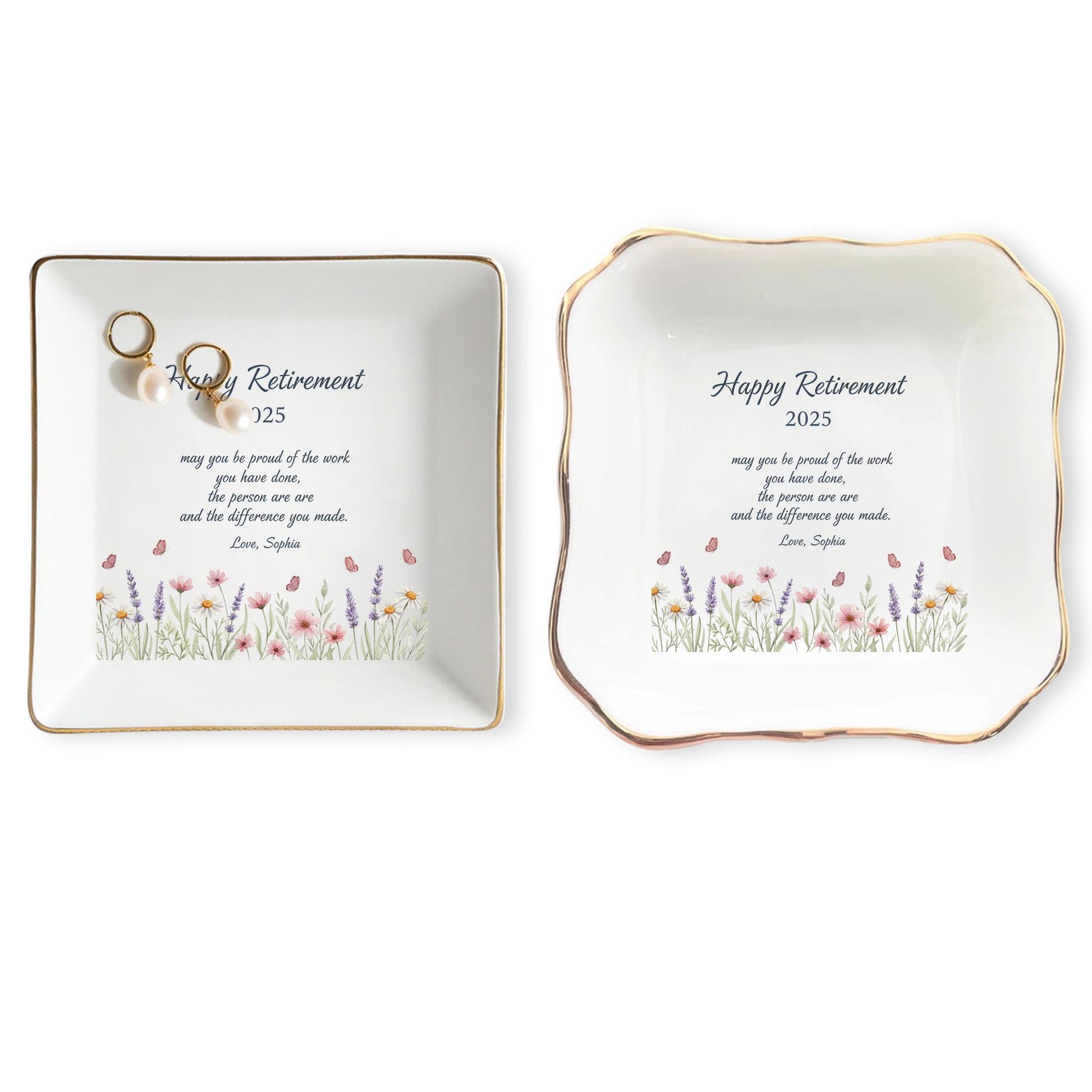 Custom Retirement Ceramic Jewelry Tray: Personalized Floral Ring Dish image 4