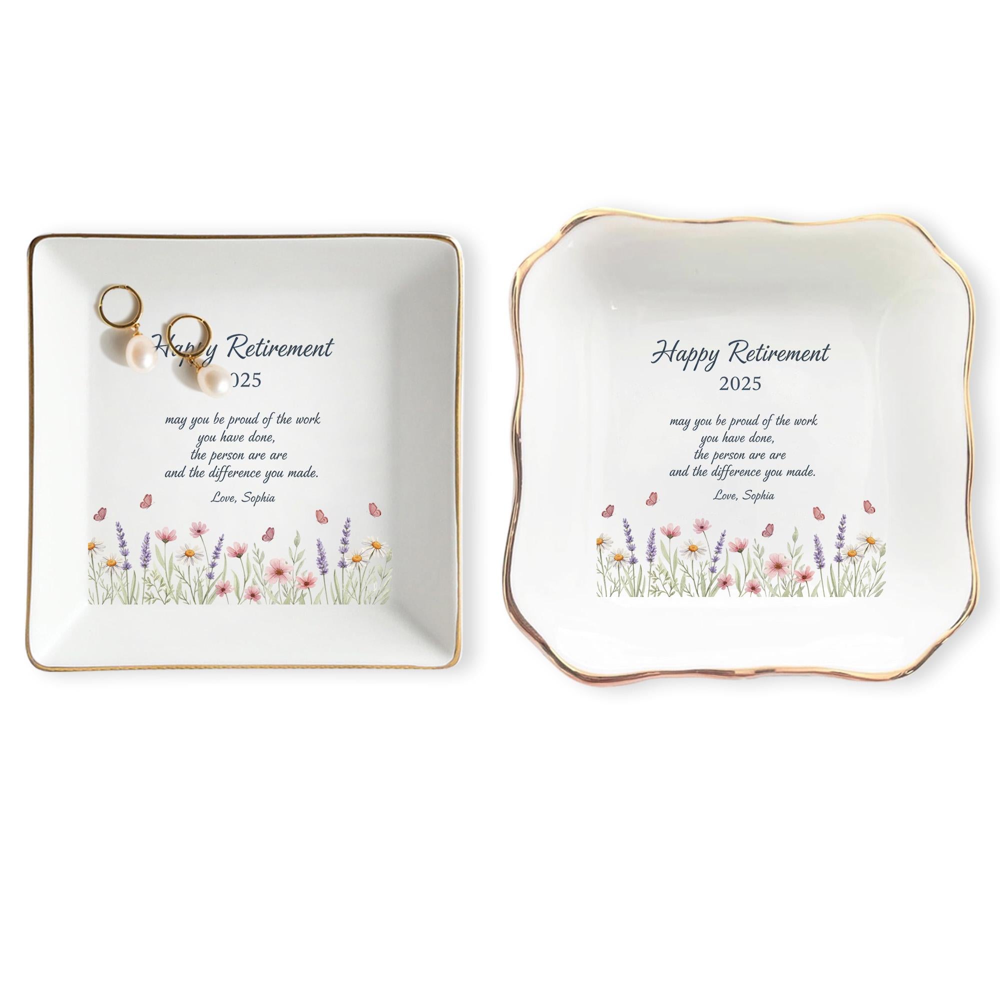 Custom Retirement Ceramic Jewelry Tray: Personalized Floral Ring Dish image 4