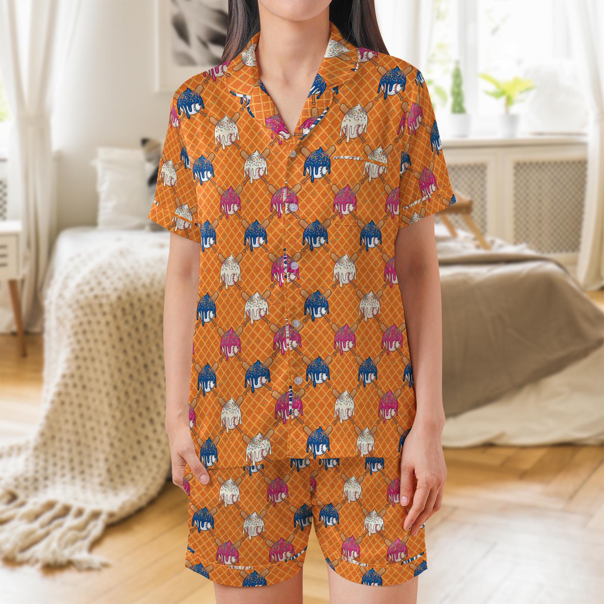 Personalized Satin Pajama Set: Ice Cream Baseball Pattern image 2
