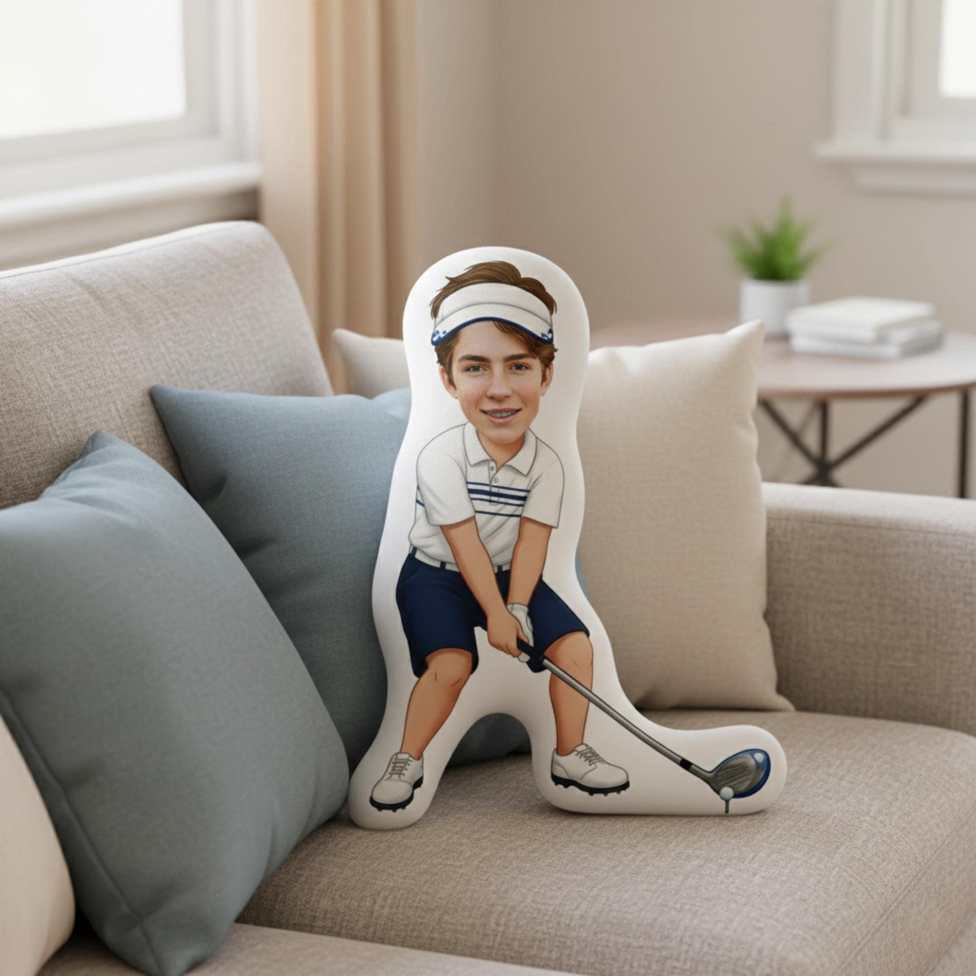 Custom Photo Golf Plush Pillow – Personalized Athlete Figure Decor image 1