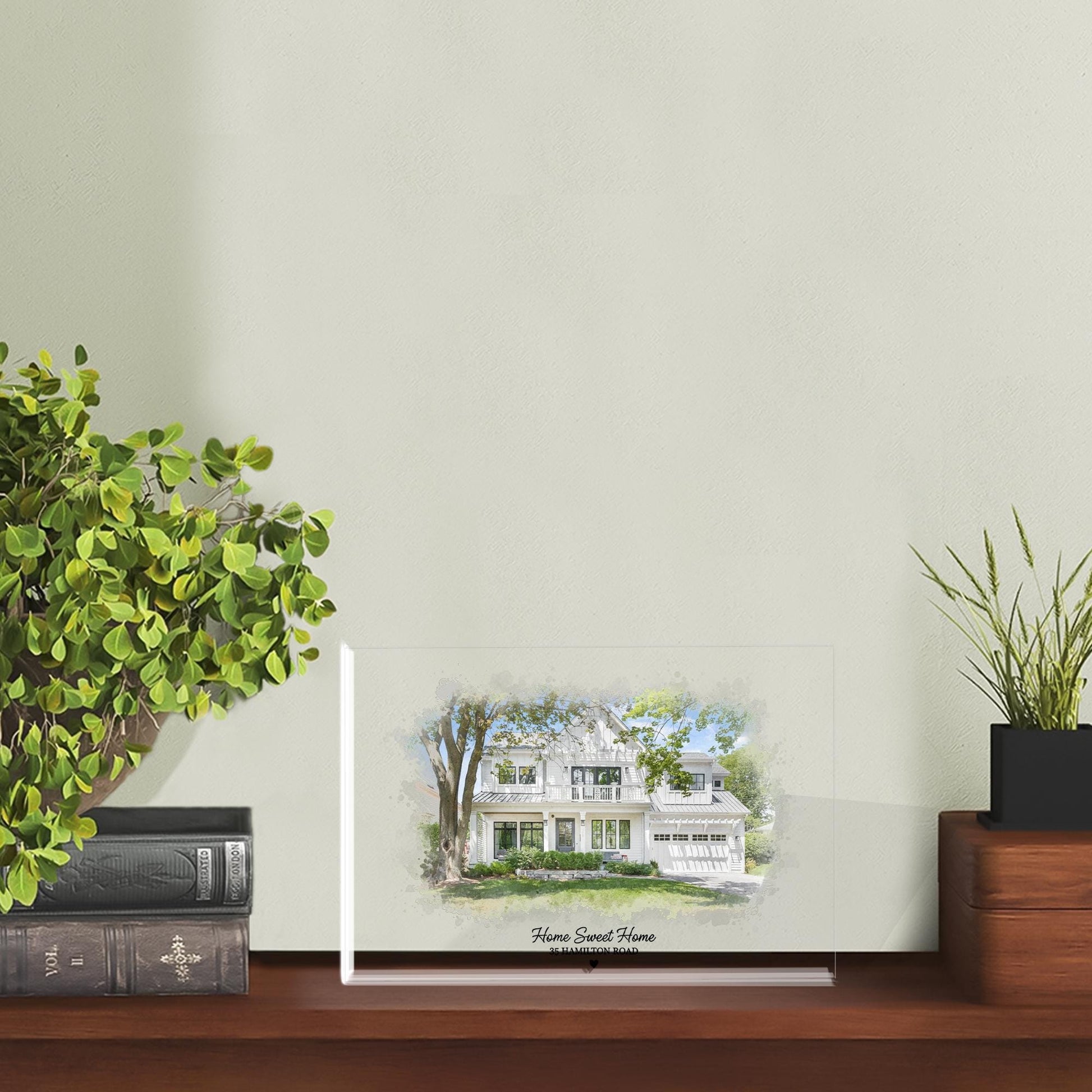 Custom Acrylic Block House Portrait, Watercolor Home Illustration with Address image 3