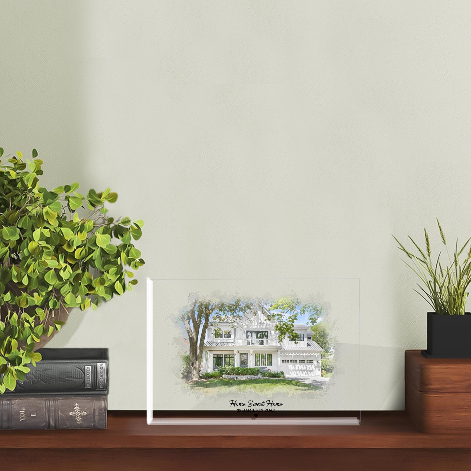 Custom Acrylic Block House Portrait, Watercolor Home Illustration with Address image 3