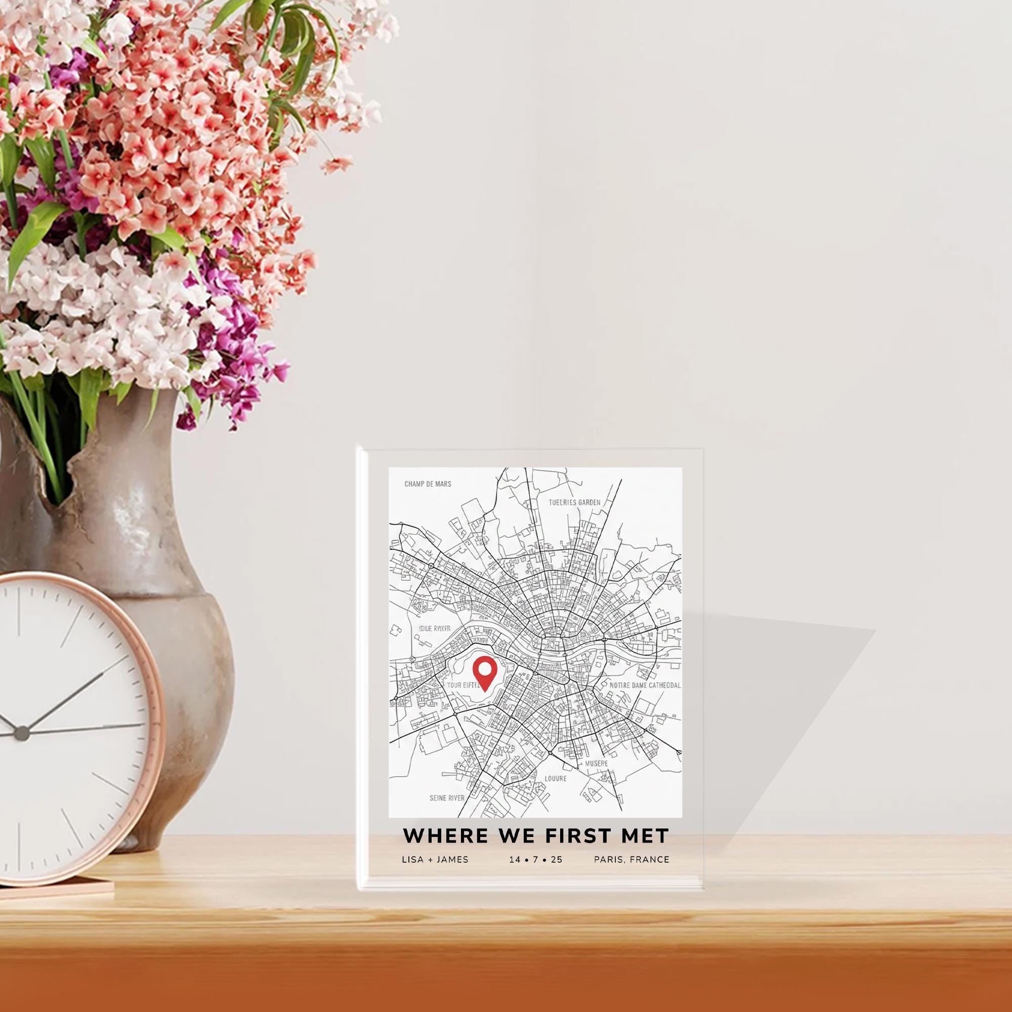 Custom Couple with Map Acrylic Block, Personalized Location Print with Names and Date image 2