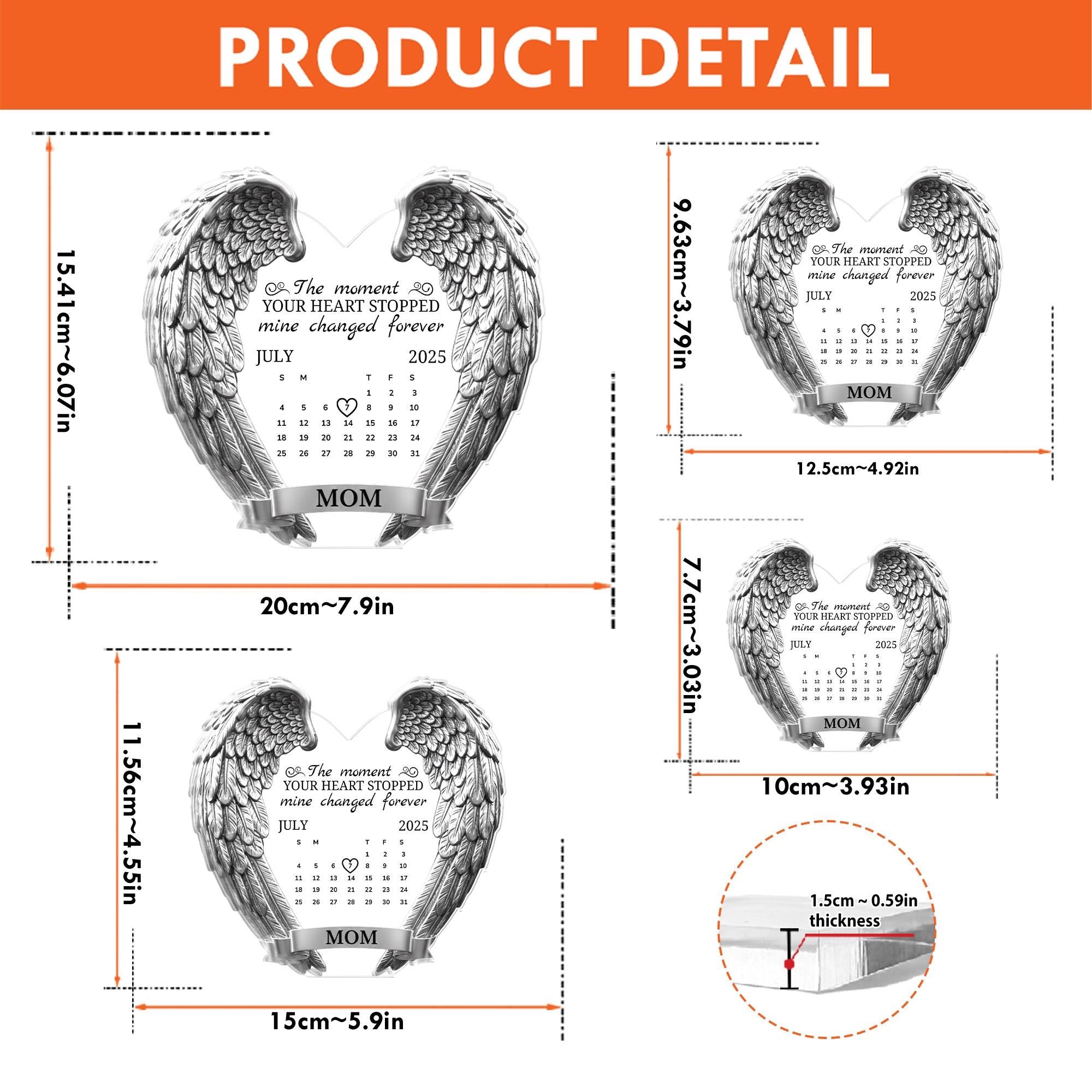 Memorial Acrylic Block, Angel Wings Calendar Plaque, Personalized Name and Date image 5