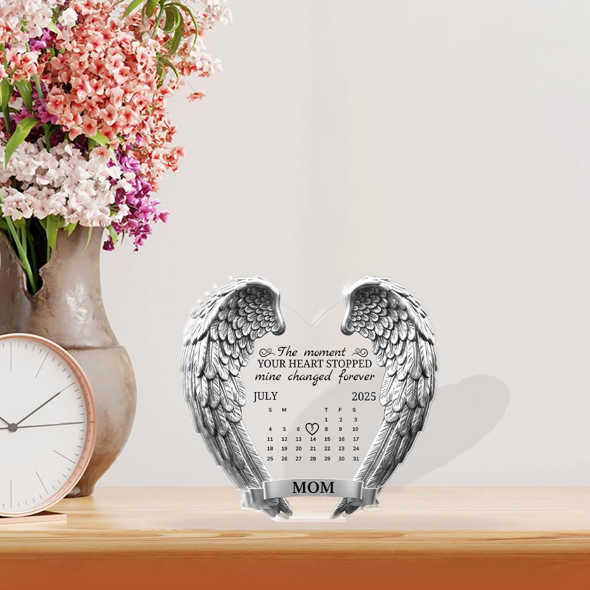Memorial Acrylic Block, Angel Wings Calendar Plaque, Personalized Name and Date image 2