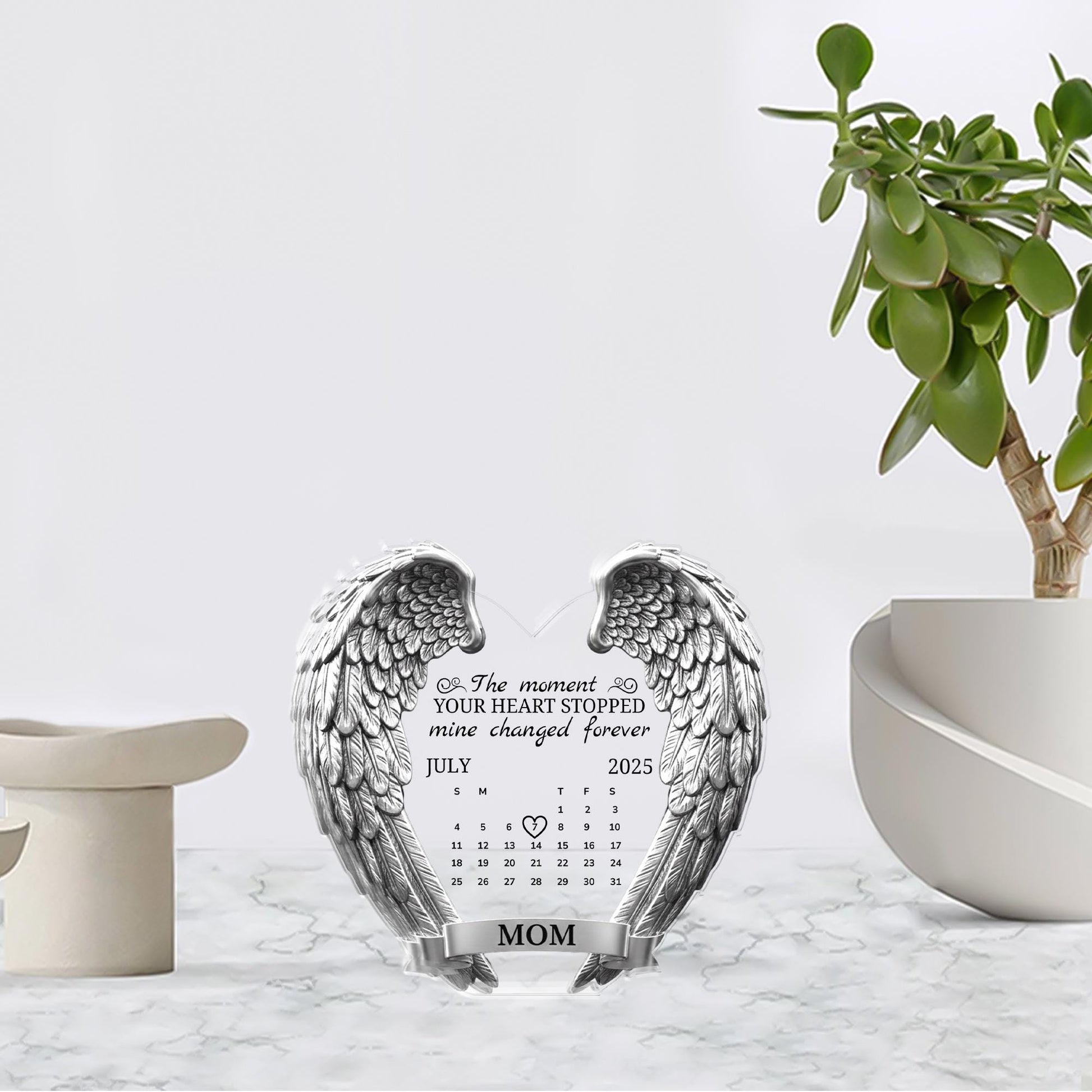 Memorial Acrylic Block, Angel Wings Calendar Plaque, Personalized Name and Date image 3
