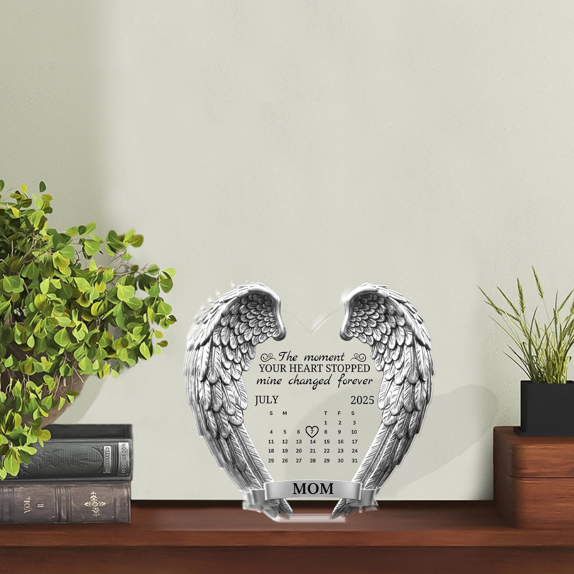 Memorial Acrylic Block, Angel Wings Calendar Plaque, Personalized Name and Date image 4