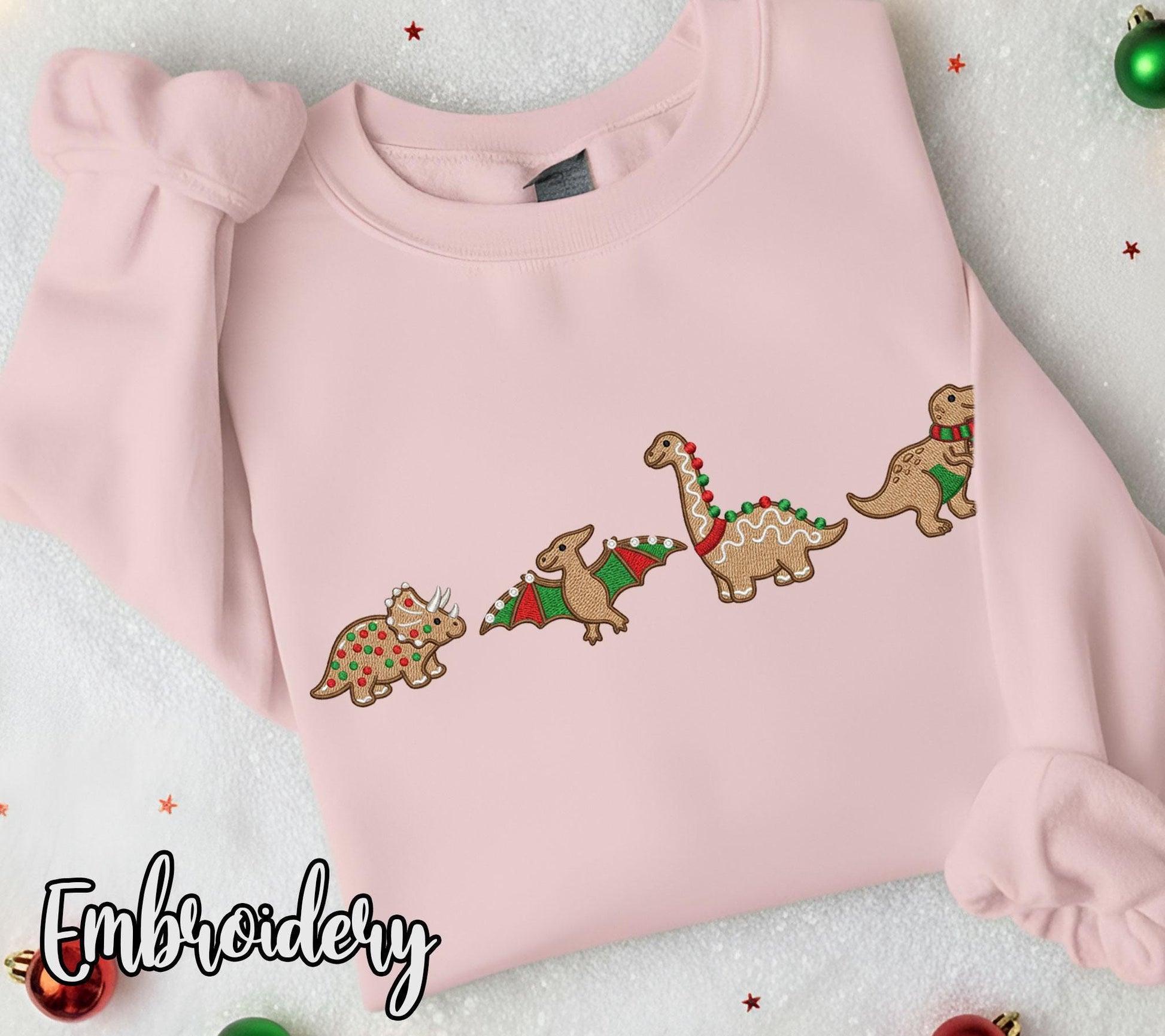 Embroidered Gingerbread Dinosaur Quartet, Holiday Cookie Crewneck or Hoodie image 2