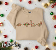 Embroidered Gingerbread Dinosaur Quartet, Holiday Cookie Crewneck or Hoodie image 1