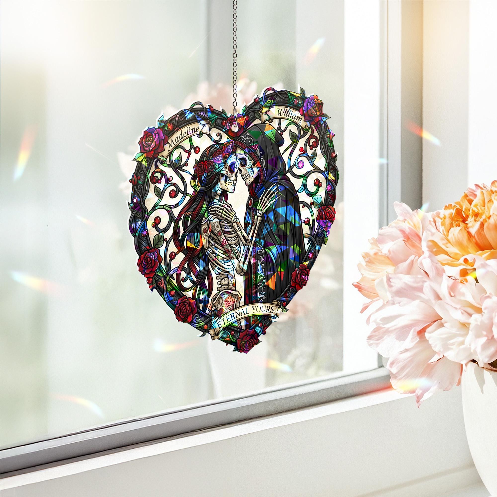 Holographic Acrylic Suncatcher: Skeleton Wedding Heart, Faux Stained Glass image 2