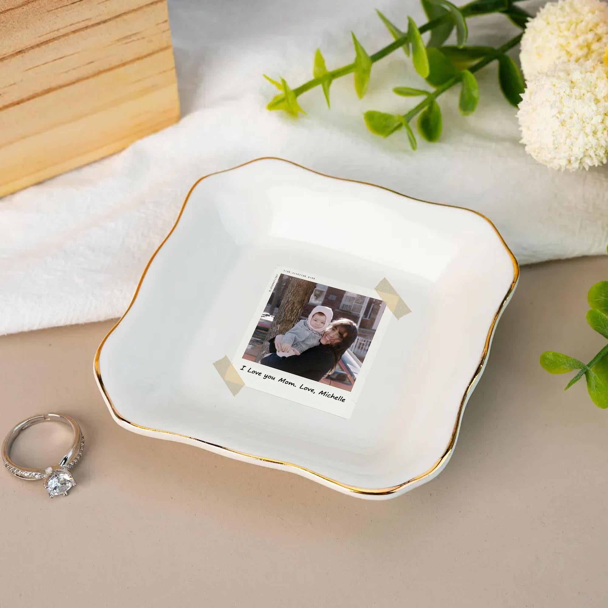 Custom Photo Jewelry Tray Gift for Mom, Mother’s Day Ceramic Trinket Dish image 2
