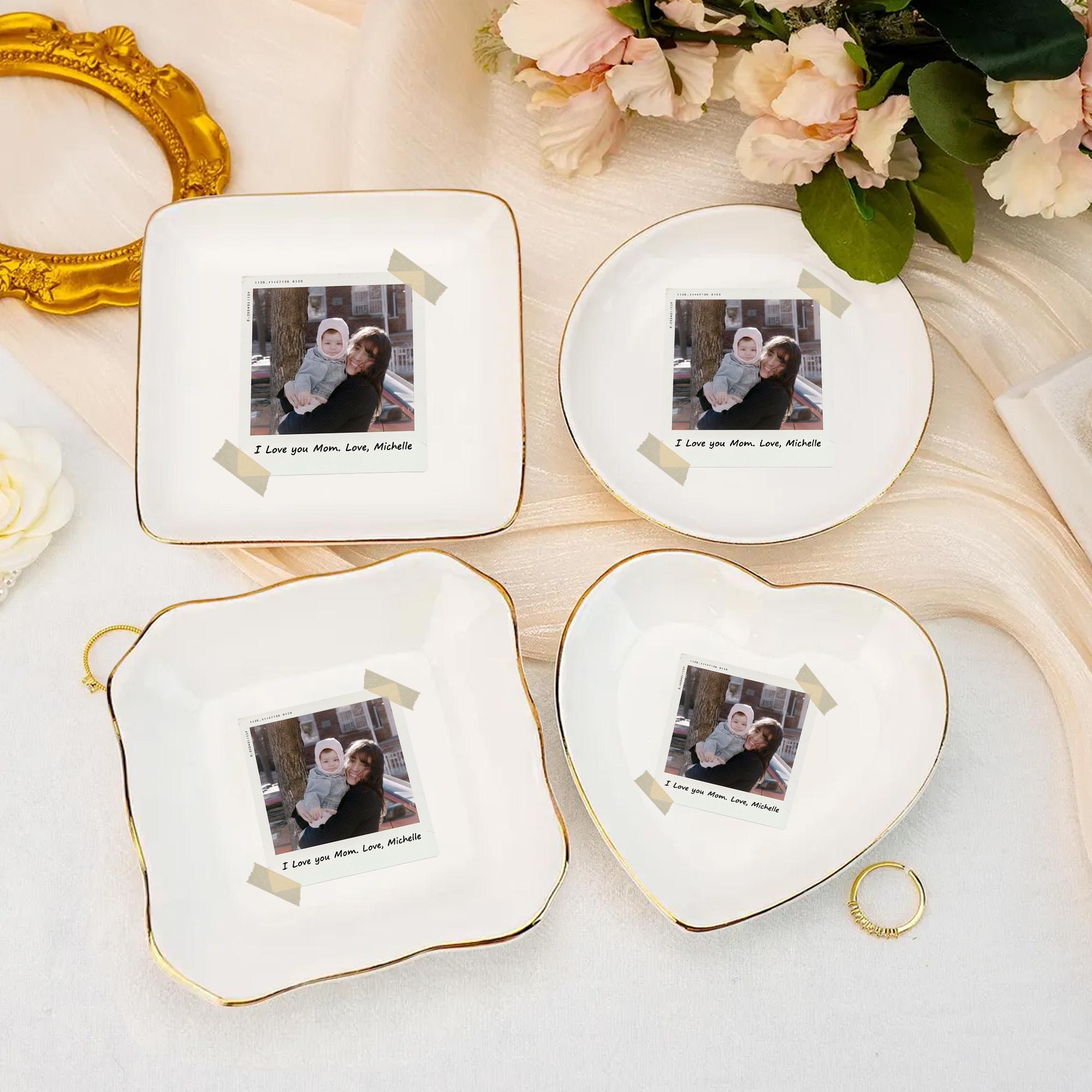 Custom Photo Jewelry Tray Gift for Mom, Mother’s Day Ceramic Trinket Dish image 1