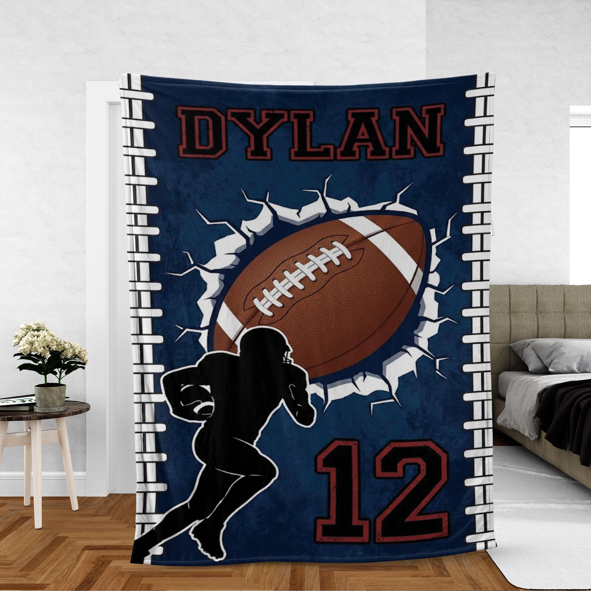 Personalized Fleece Blanket: Football Burst Design, Player Silhouette, Custom Name & Number image 1