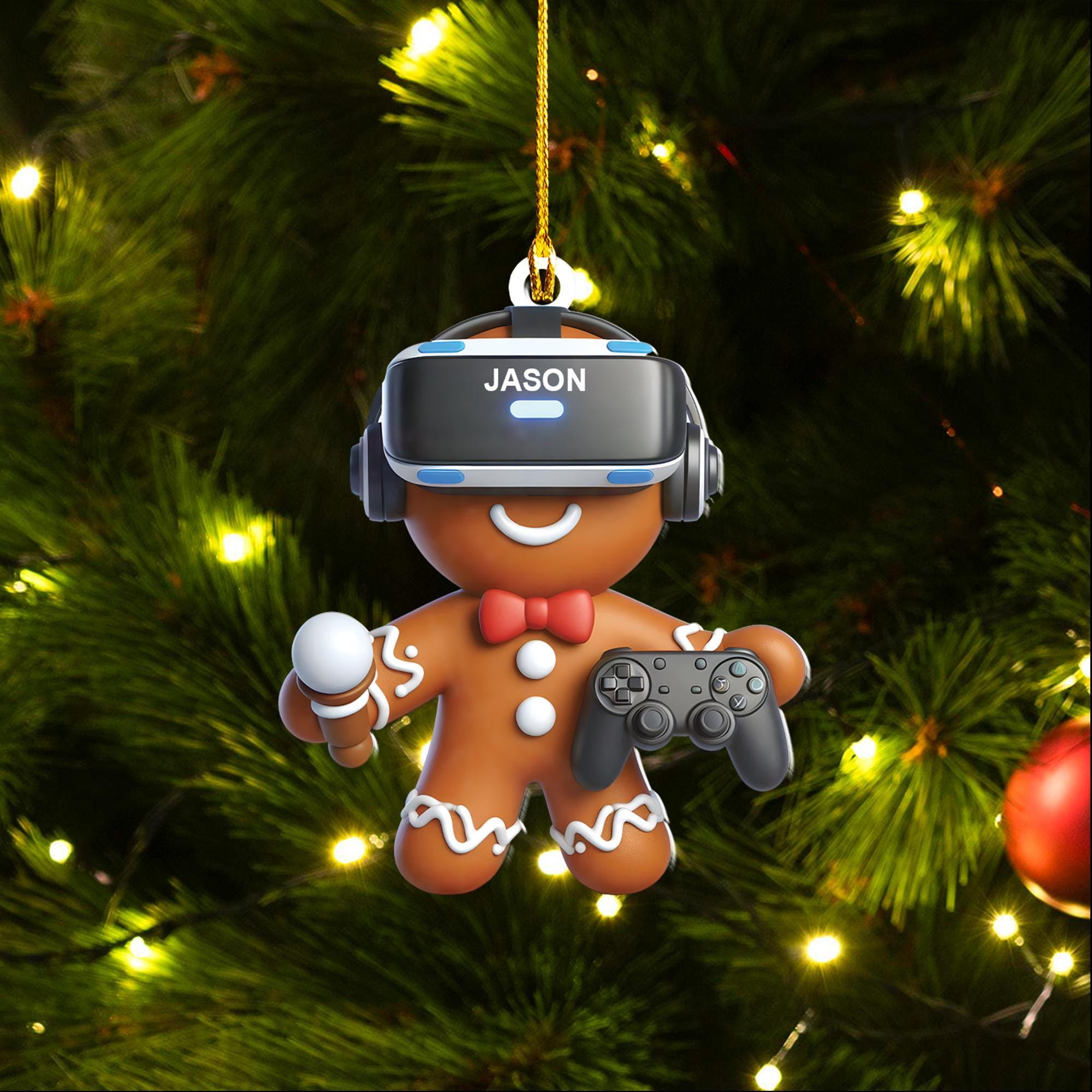 Personalized Gamer Gingerbread Ornament, VR Headset Christmas Gift image 4