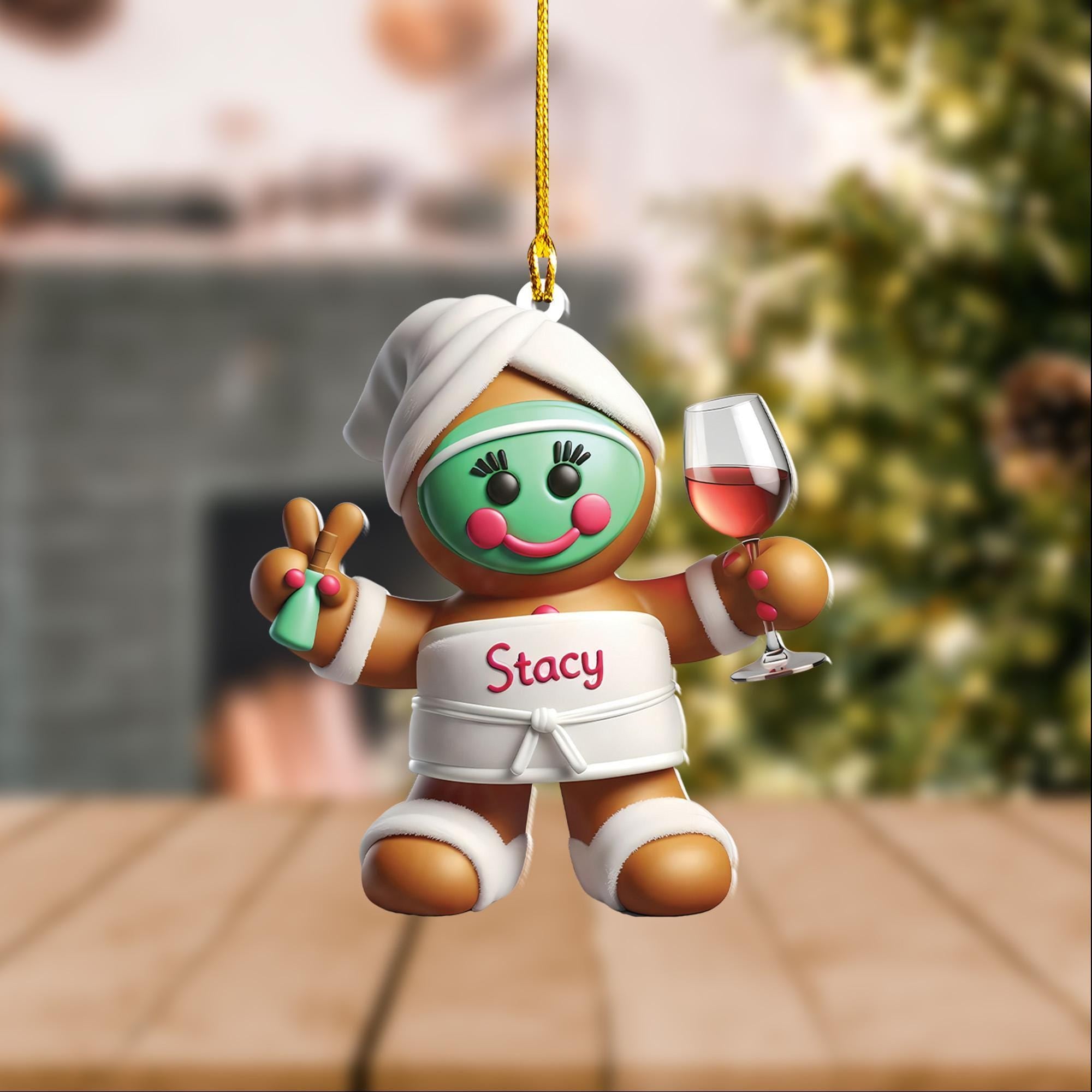 Personalized Gingerbread Spa Ornament, Facemask Christmas Gift image 1