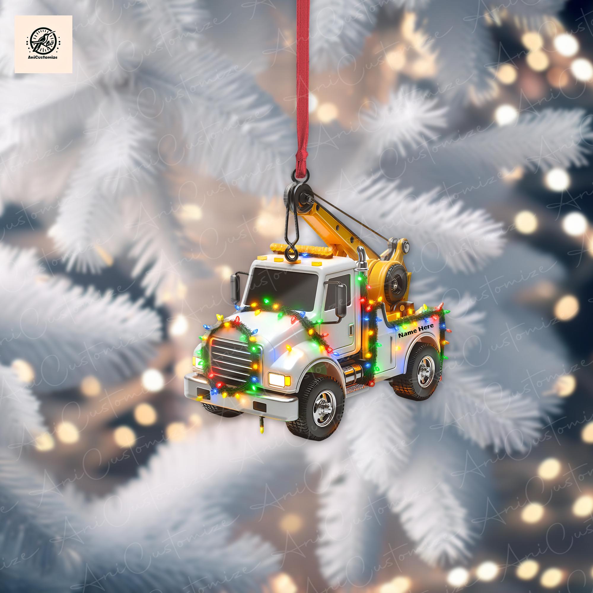 Personalized Tow Truck Ornament, Car Guy Xmas Gift image 1