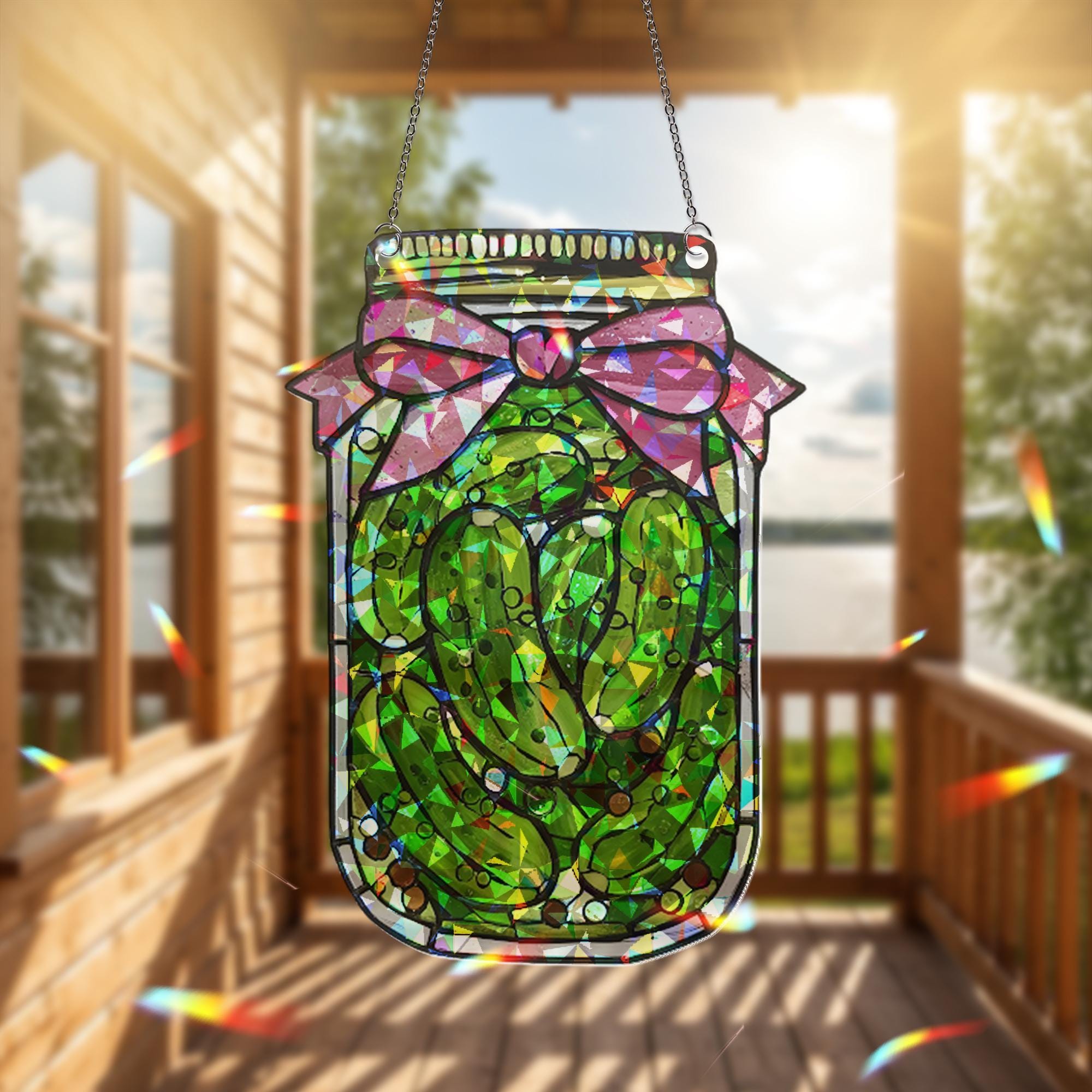 Pickle Jar Holographic Suncatcher: Funny Kitchen Window Decor image 1