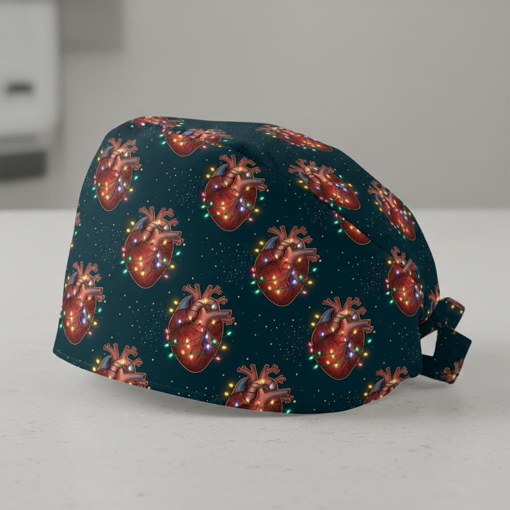Anatomical Heart Scrub Cap: Medical Pattern Christmas Lights Design image 1