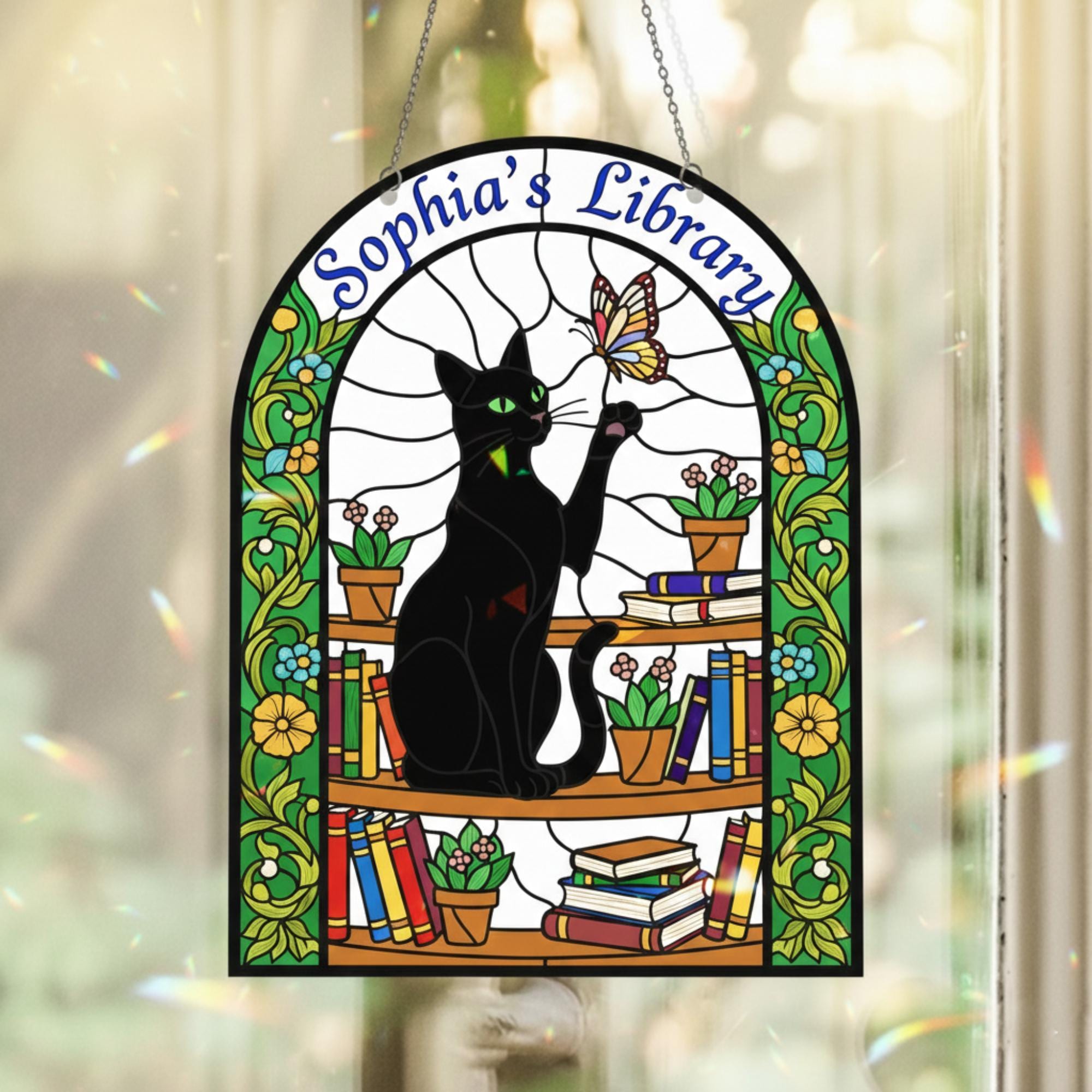 Custom Book Cat Holographic Acrylic Suncatcher: Personalized Window Art image 2
