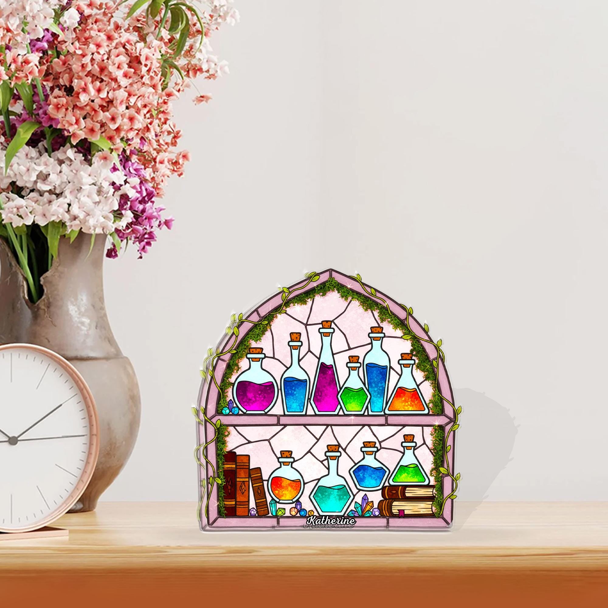 Personalized Acrylic Block Potion Shelf, Alchemy Bottle Display, Custom Name Desk Plaque image 1