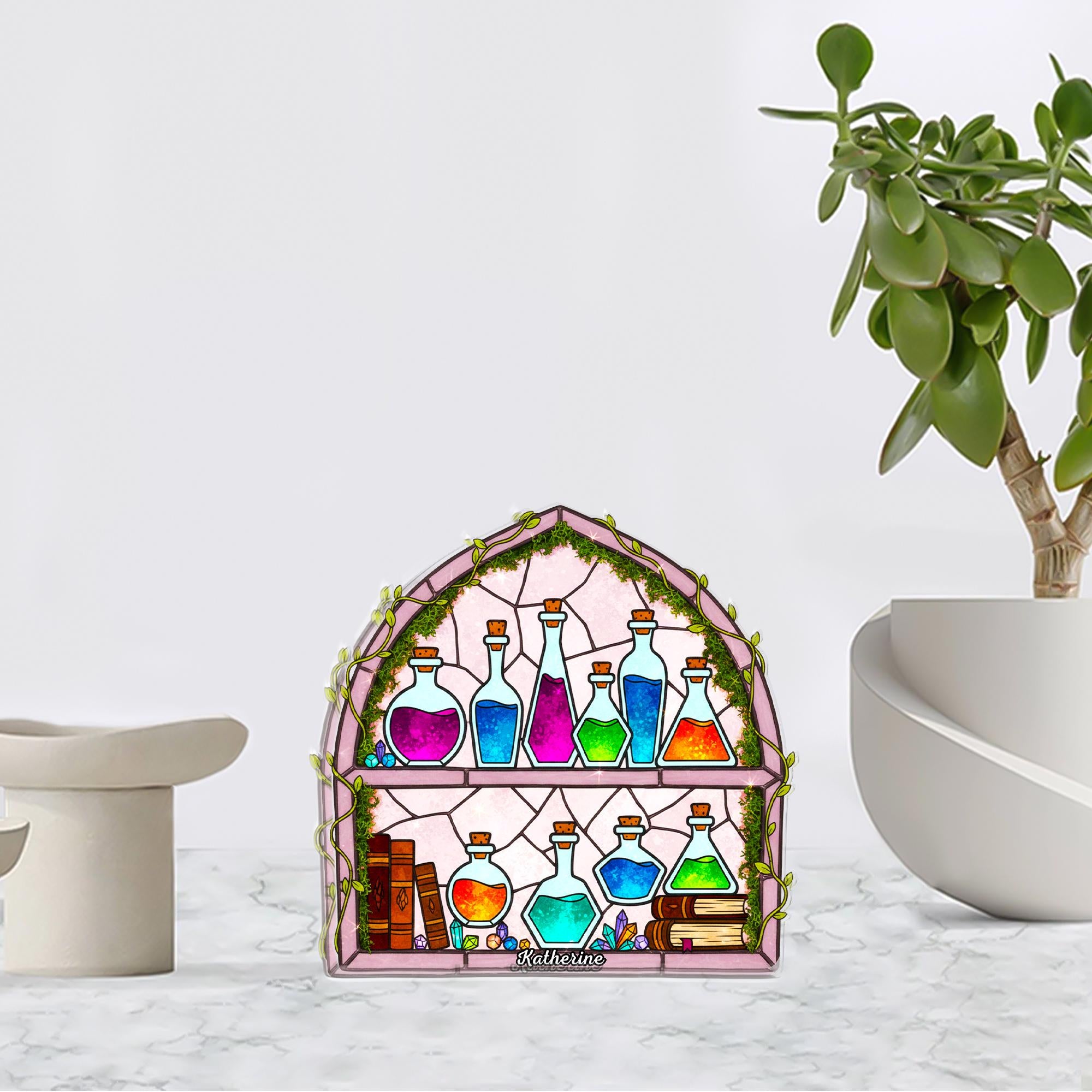 Personalized Acrylic Block Potion Shelf, Alchemy Bottle Display, Custom Name Desk Plaque image 2