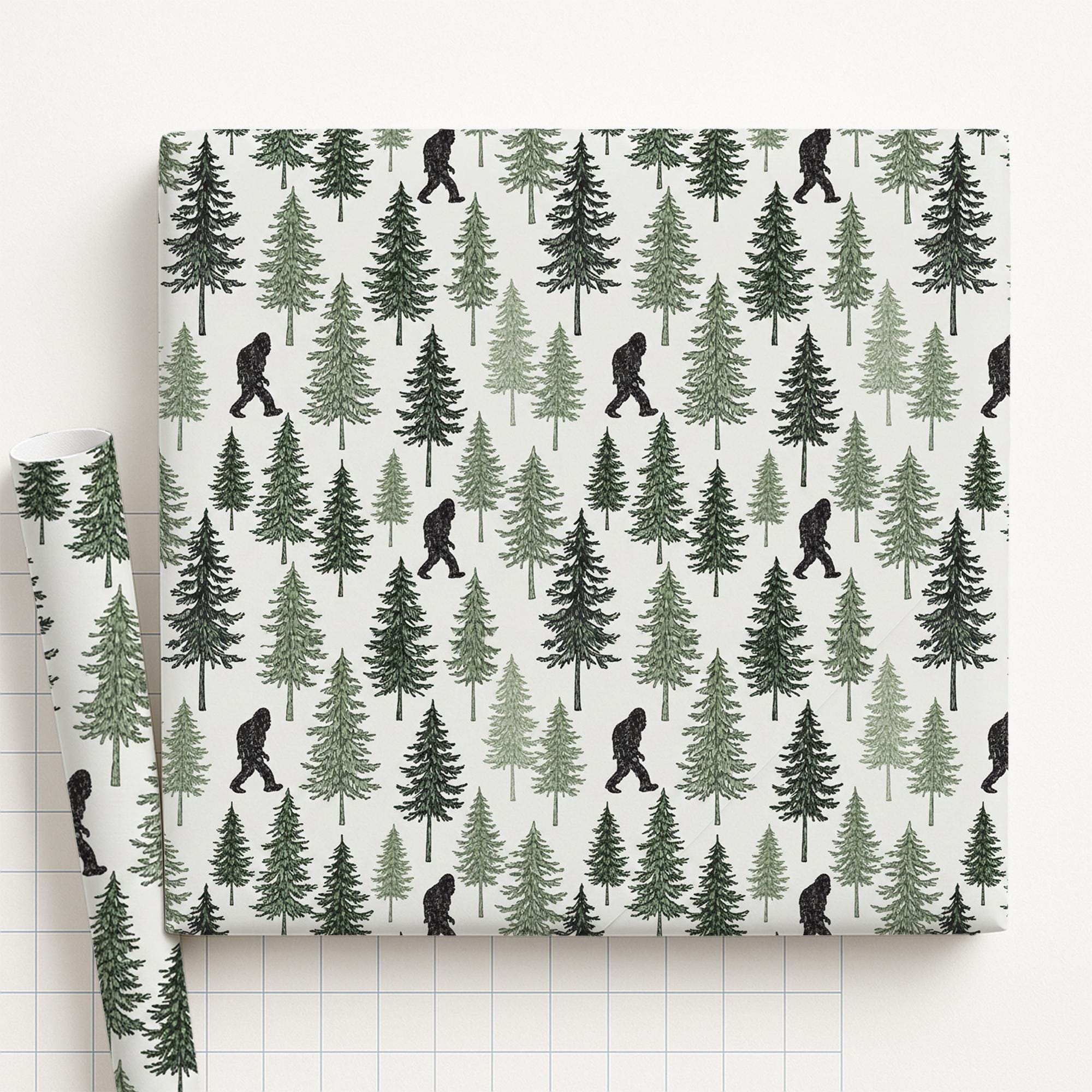 Christmas Wrapping Paper Roll, Bigfoot Pine Tree Pattern, Christmas Gift Wrap image 2