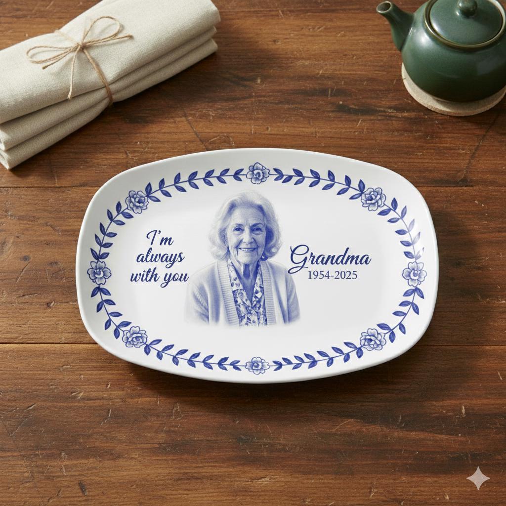 Custom Photo Memorial Chinoiserie Platter: Personalized Portrait Plate Decor image 2