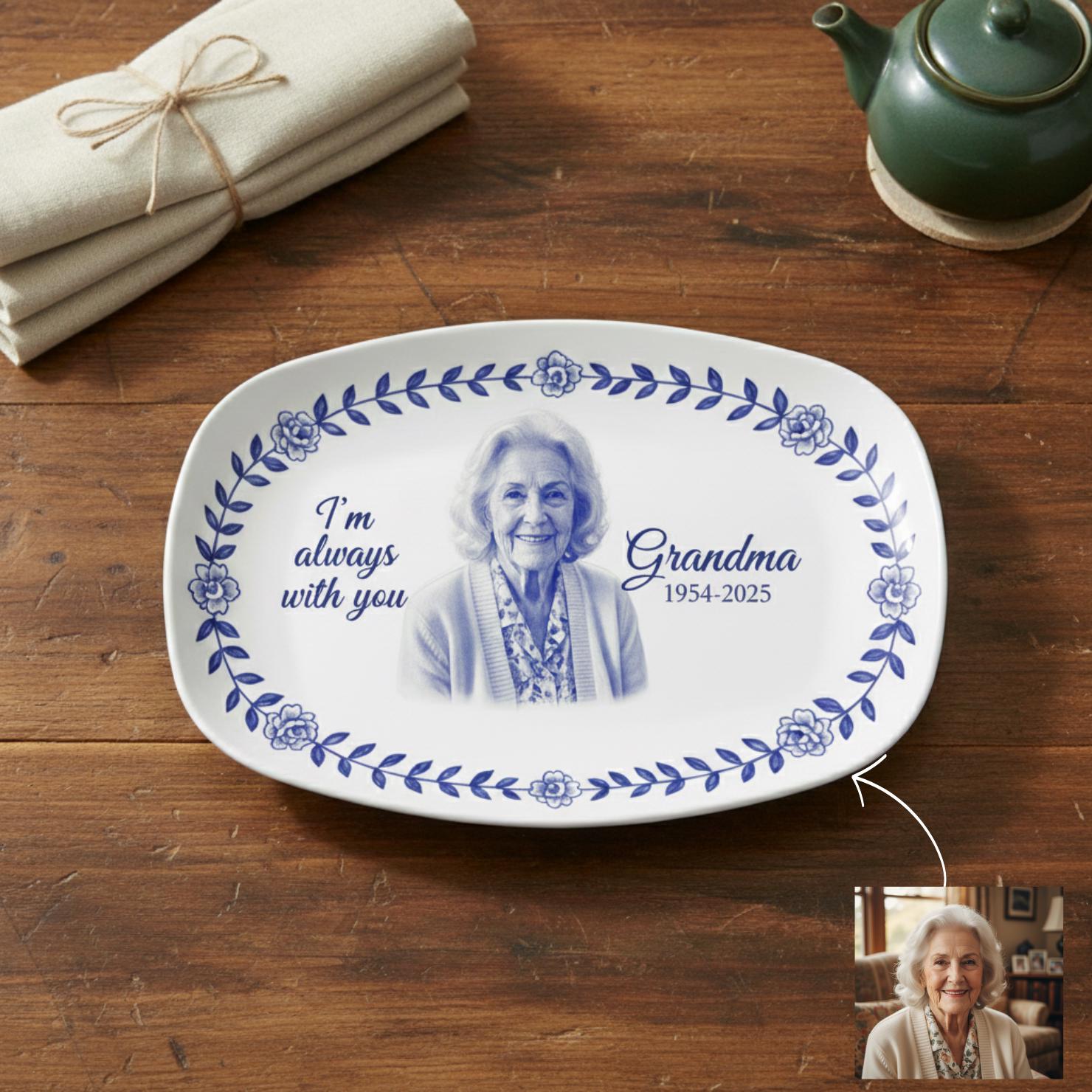 Custom Photo Memorial Chinoiserie Platter: Personalized Portrait Plate Decor image 1