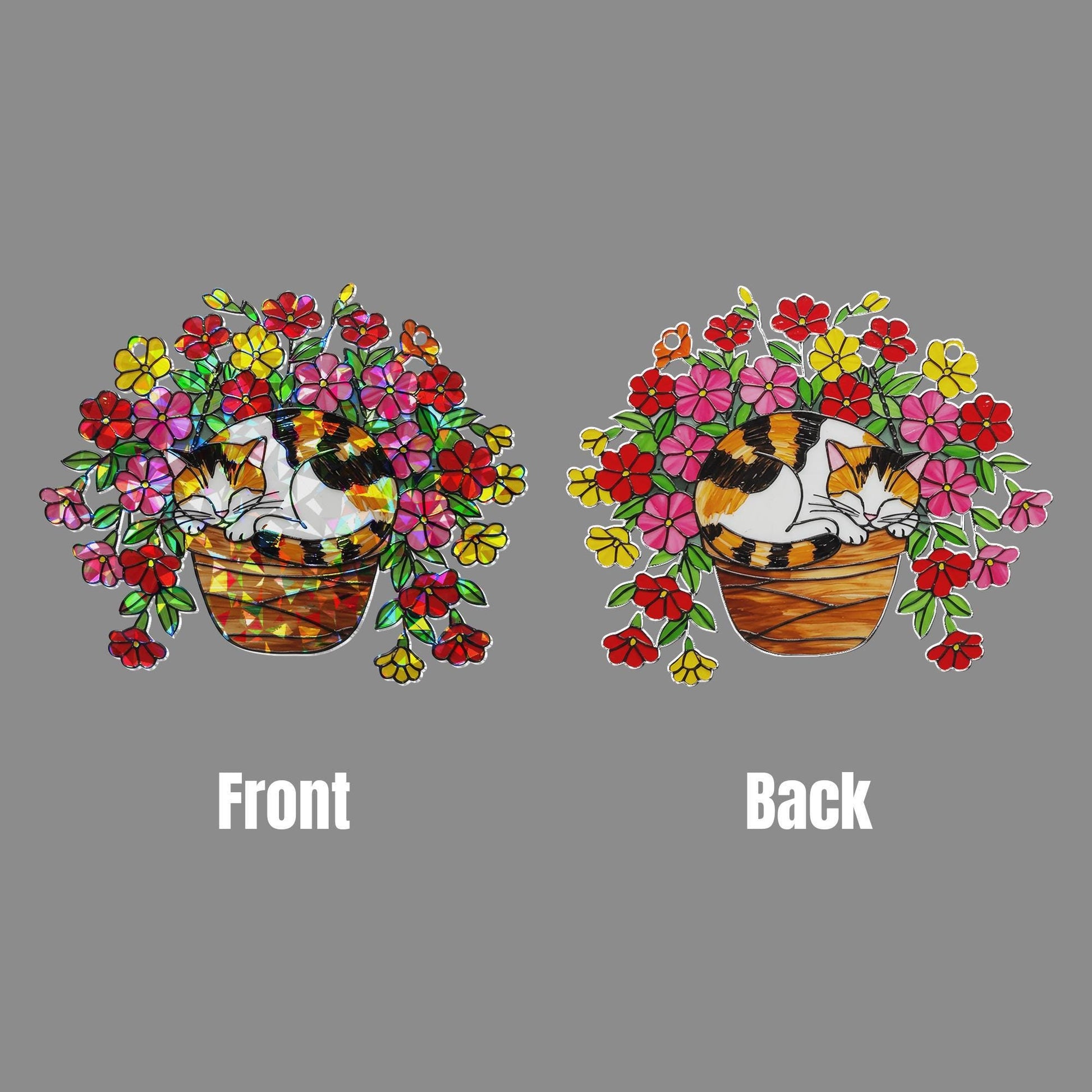 Calico Cat Suncatcher: Holographic Flower Pot Window Decor image 2