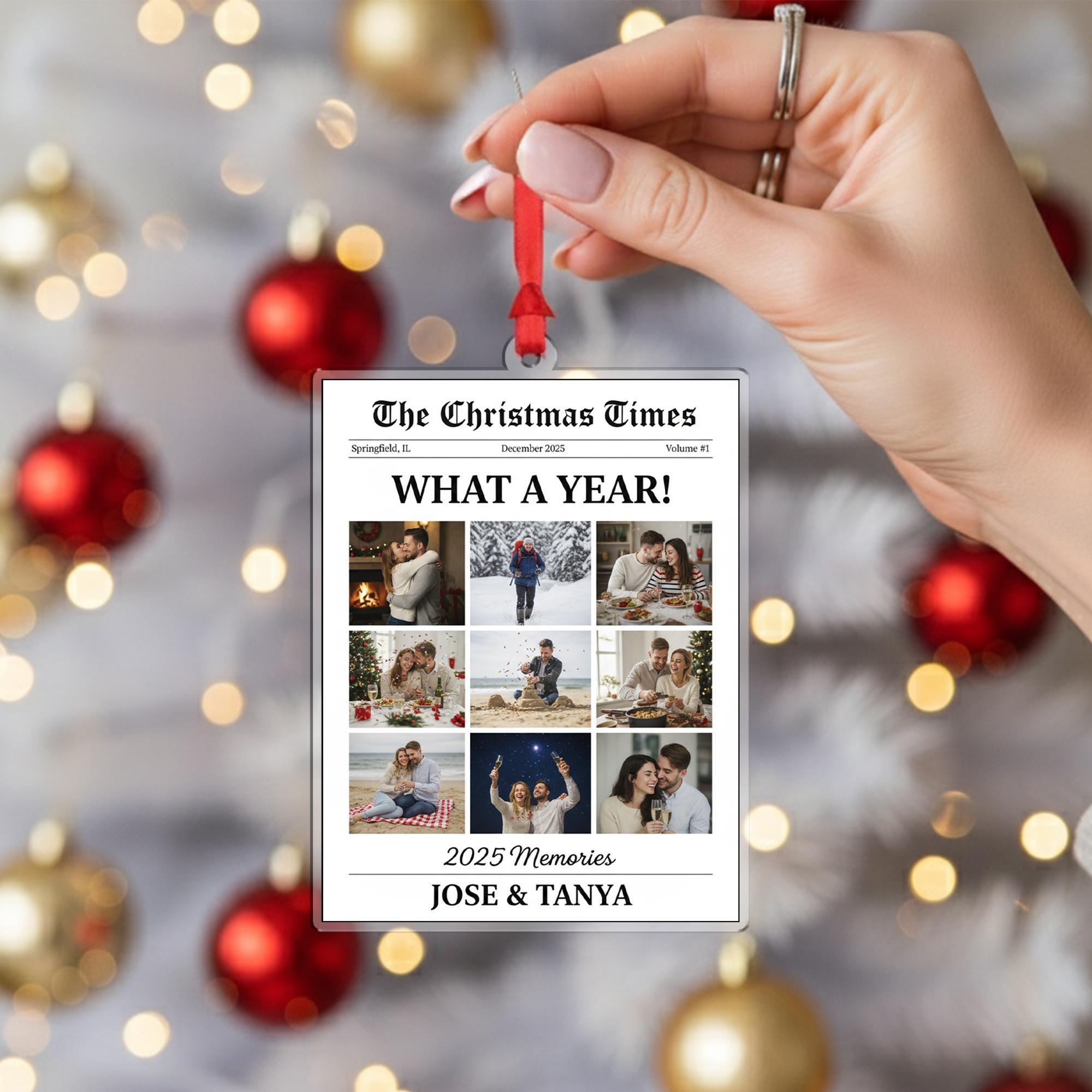 Personalized Newspaper Ornament – Custom Image What A Year For Couple Gifts image 1