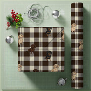 Dachshund Wrapping Paper: Brown Checkered Plaid Print Wiener Dog Gift Wrap Sheet image 1