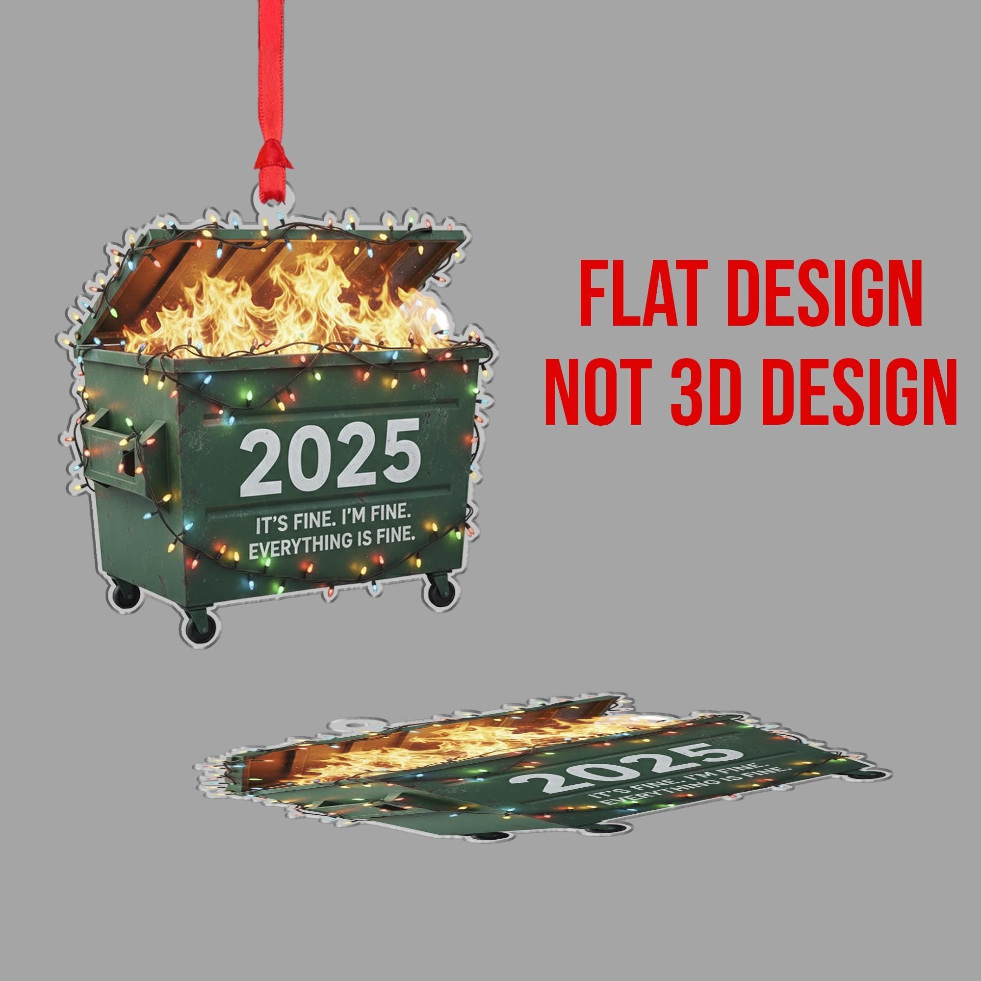 2025 Dumpster Fire Ornament – Funny Christmas Tree Gift, Flat Acrylic Holiday Décor image 2
