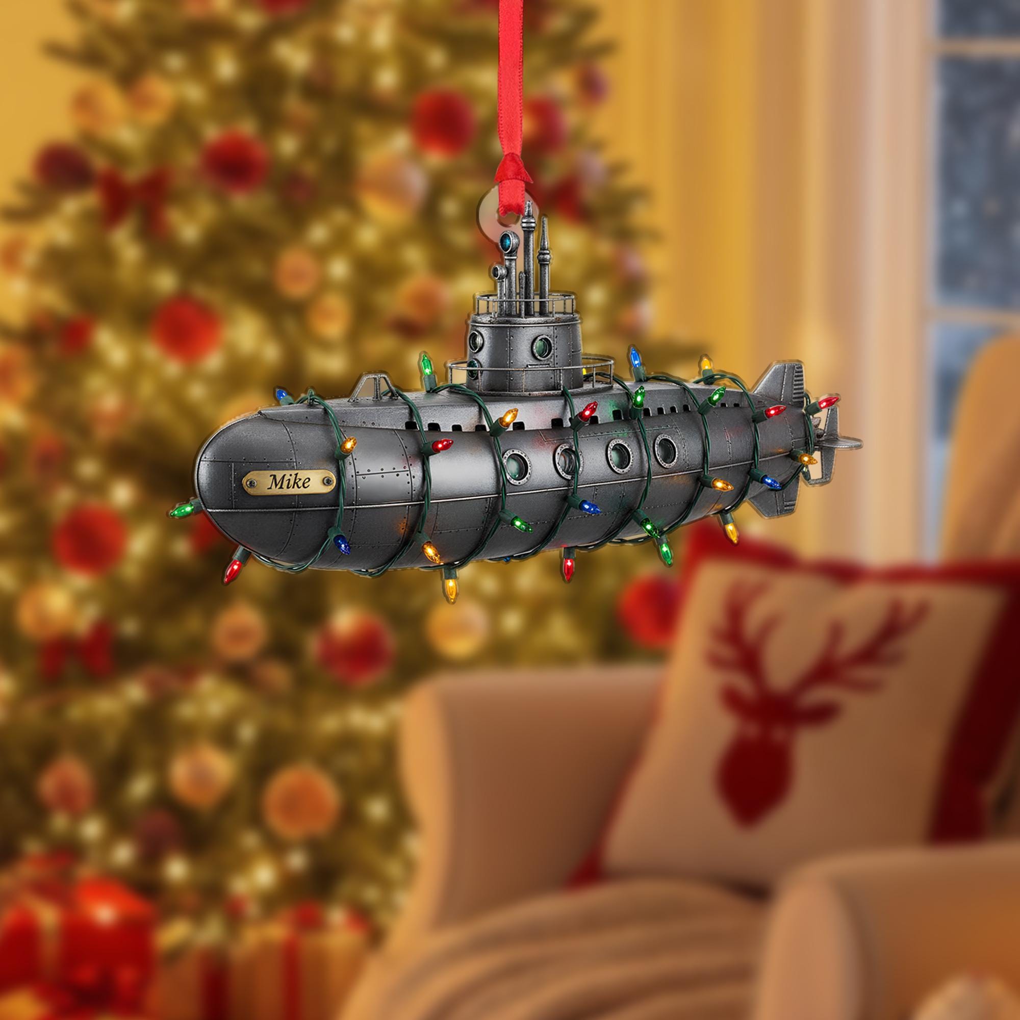 Submarine Ornament – Personalized Name Plaque & Holiday Lighted Decoration image 1