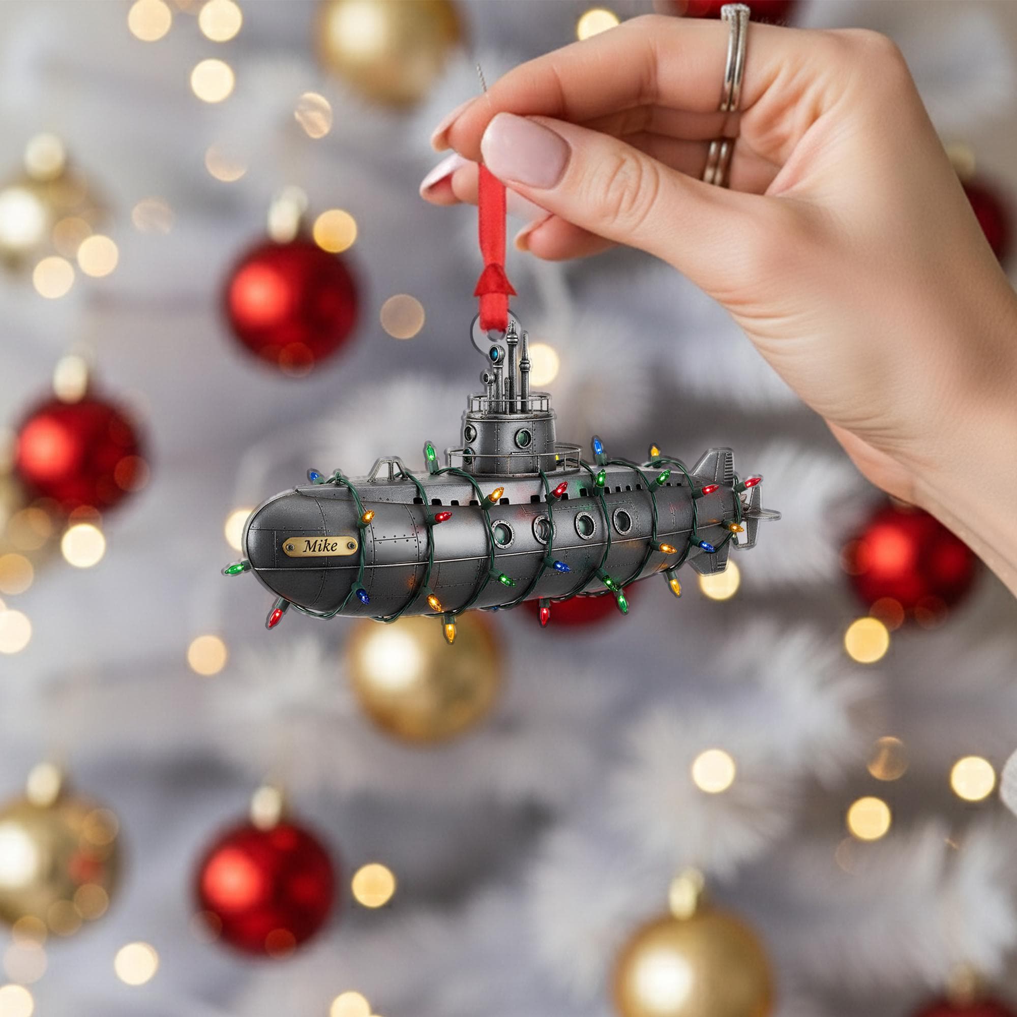 Submarine Ornament – Personalized Name Plaque & Holiday Lighted Decoration image 2