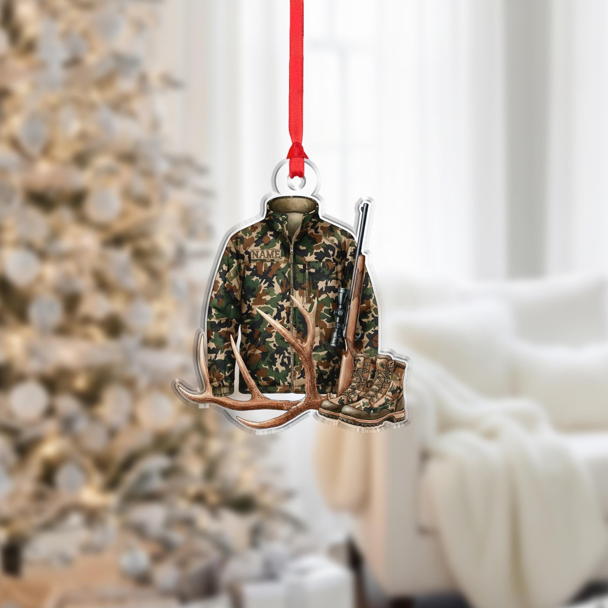 Custom Hunting Ornament – Camo Christmas Gift for Outdoorsman, Personalized Deer Hunter Decor image 1