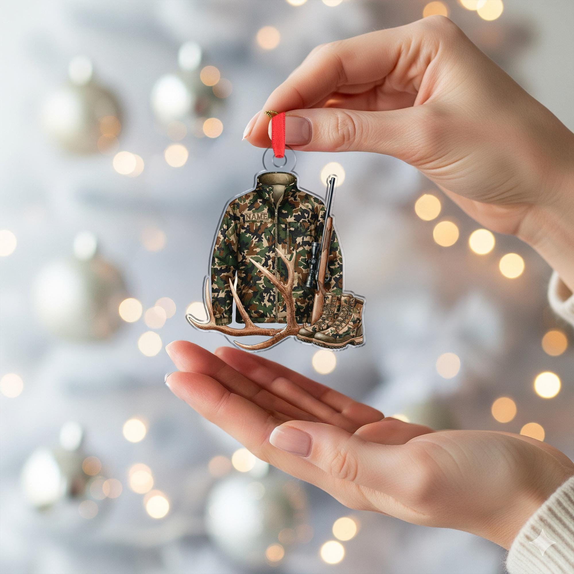 Custom Hunting Ornament – Camo Christmas Gift for Outdoorsman, Personalized Deer Hunter Decor image 2
