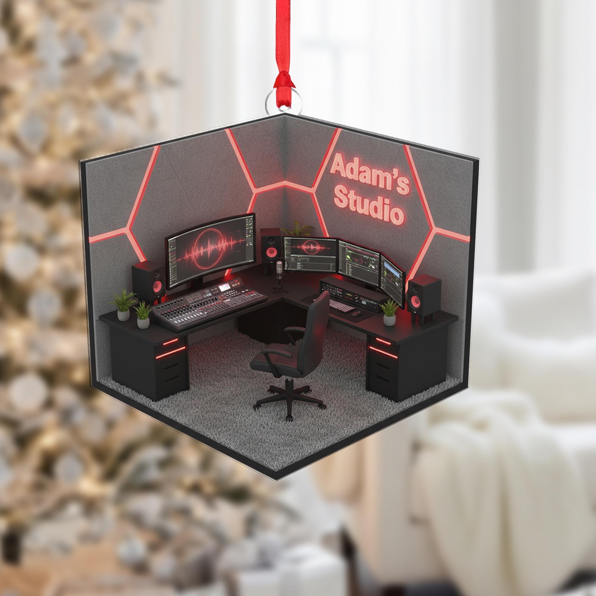 Personalized Studio Ornament – Custom Name Recording Room Design, Gamer or Music Producer Christmas Decoration image 2