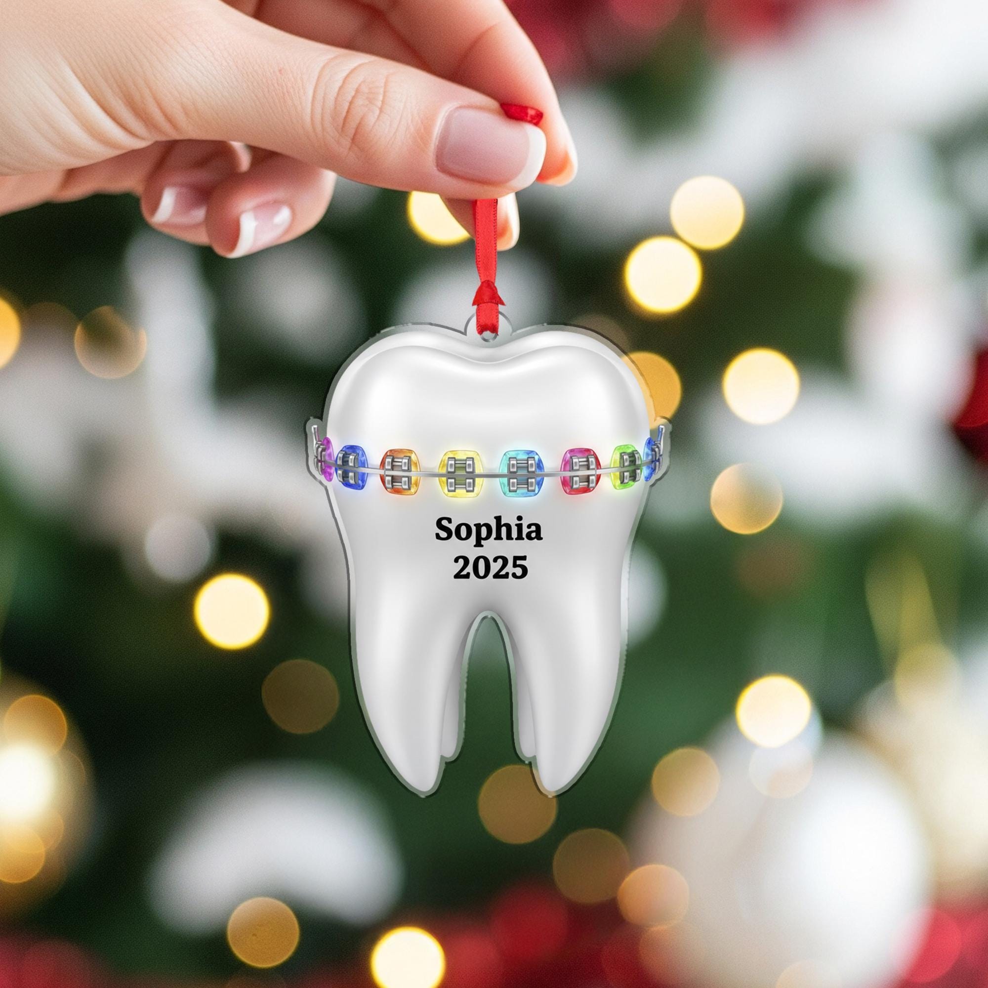 Personalized Acrylic Tooth Ornament: Braces Design, Dentist Gift image 2