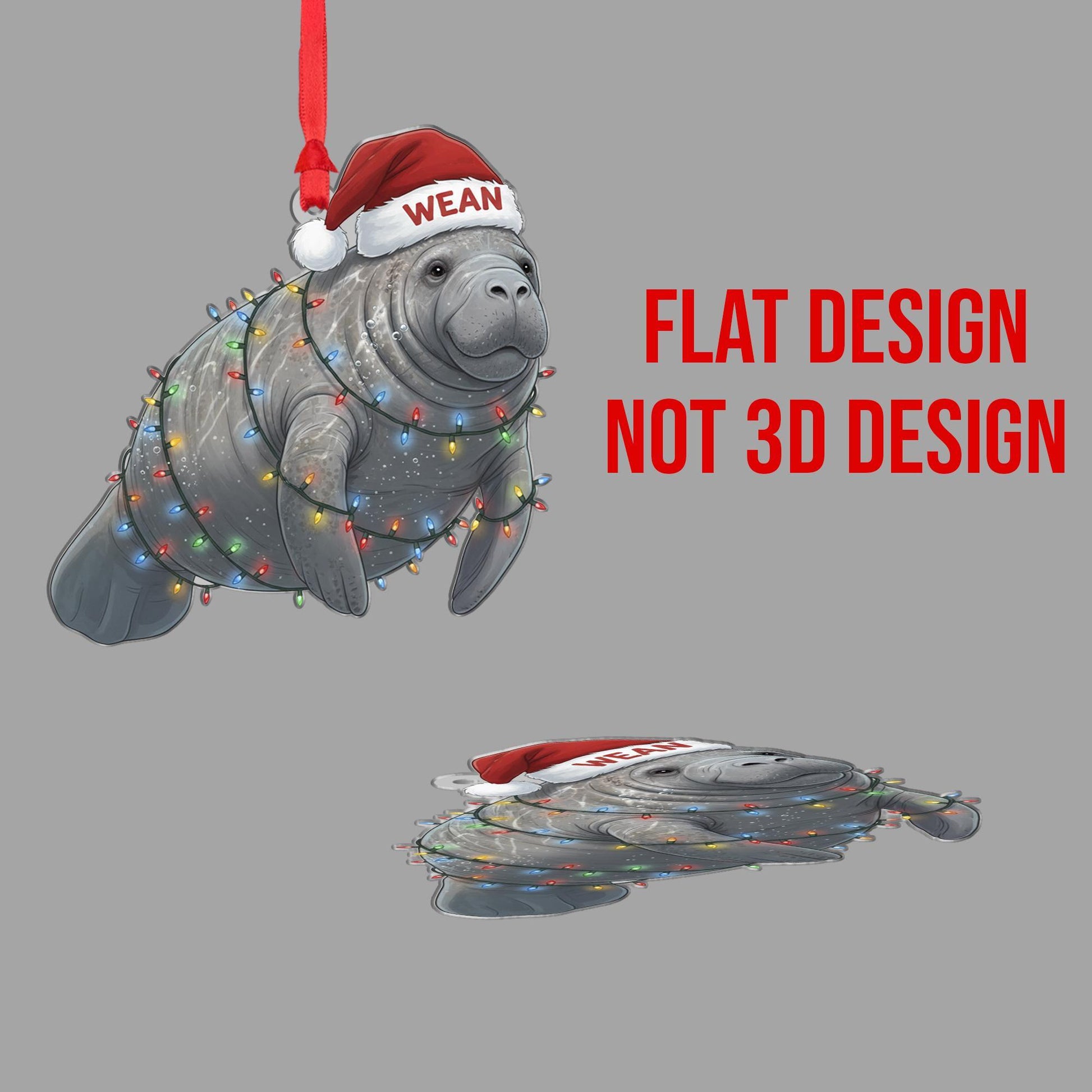 Personalized Manatee Ornament: Custom Name, Santa Hat Christmas Keepsake image 6