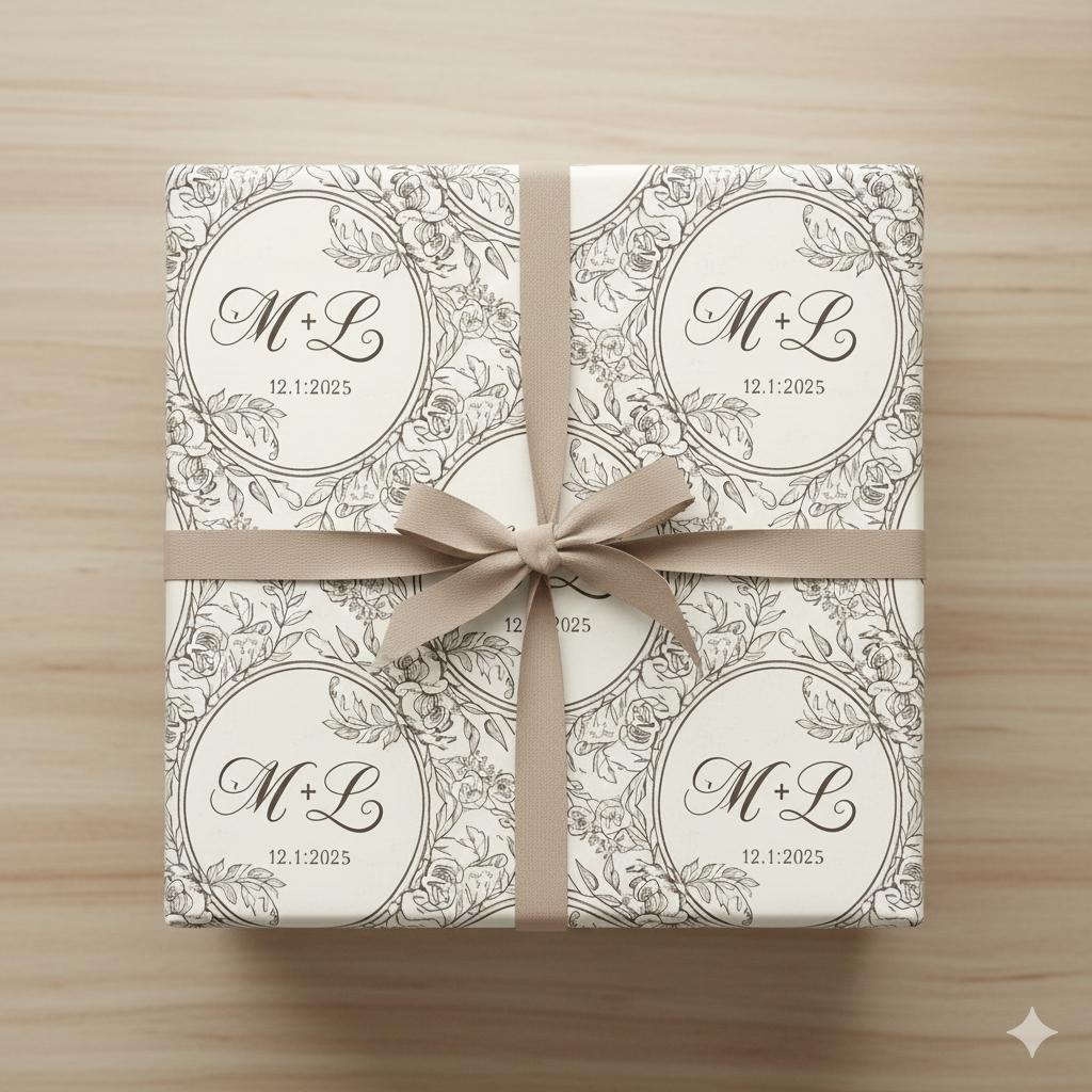 Custom Couple Initials Wrapping Paper: Personalized Wedding Monogram Gift Wrap Sheet image 2