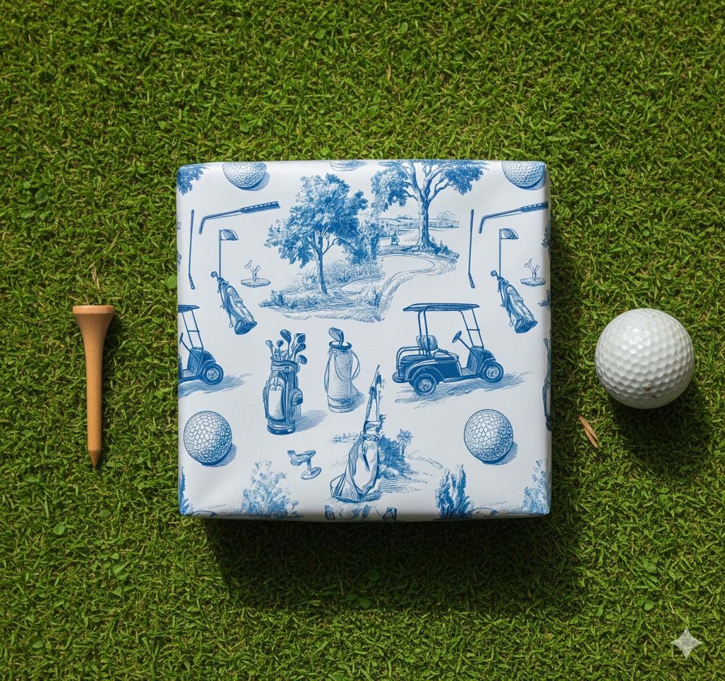 French Toile Wrapping Paper: Golf Pattern Gift Wrap Sheet image 2