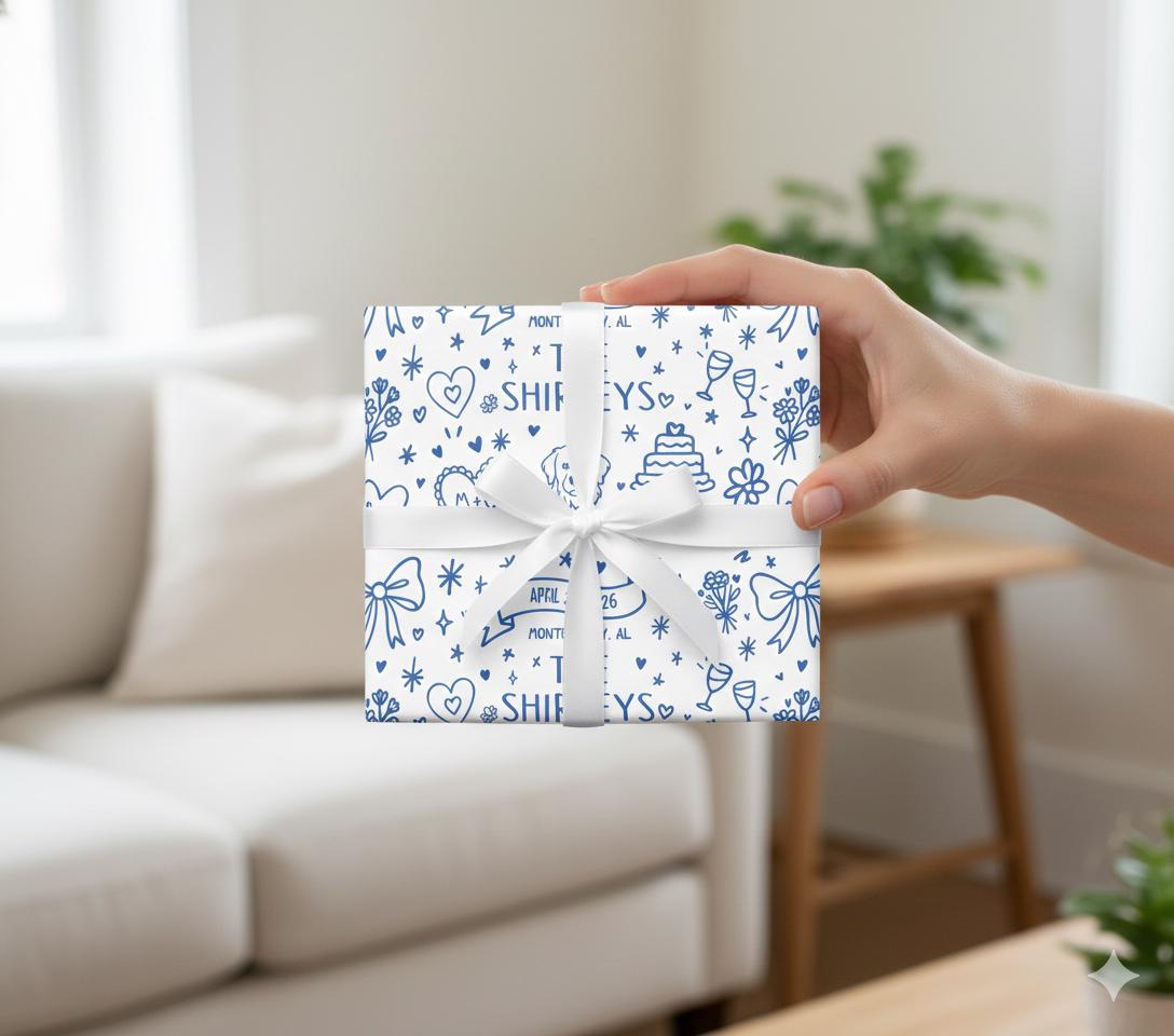 Custom Wedding Wrapping Paper: Couple Initials Gift Wrap • Personalized Doodle Print Sheet image 2