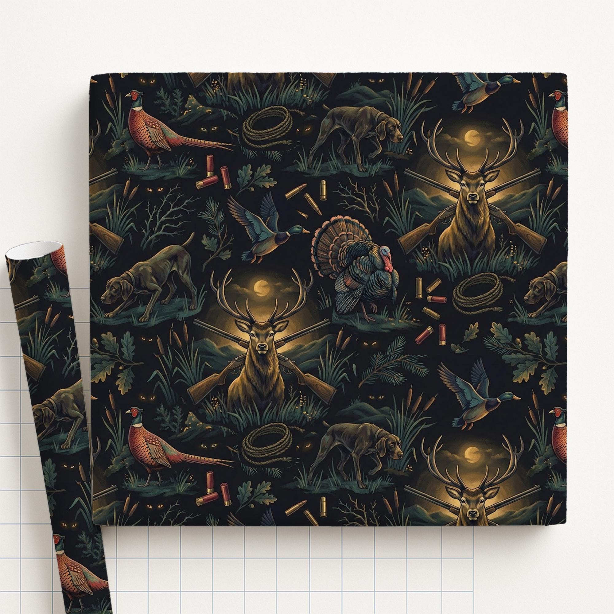 Hunting Wrapping Paper: Deer Duck & Pheasant Print Dark Outdoor Sportsman Gift Wrap image 2