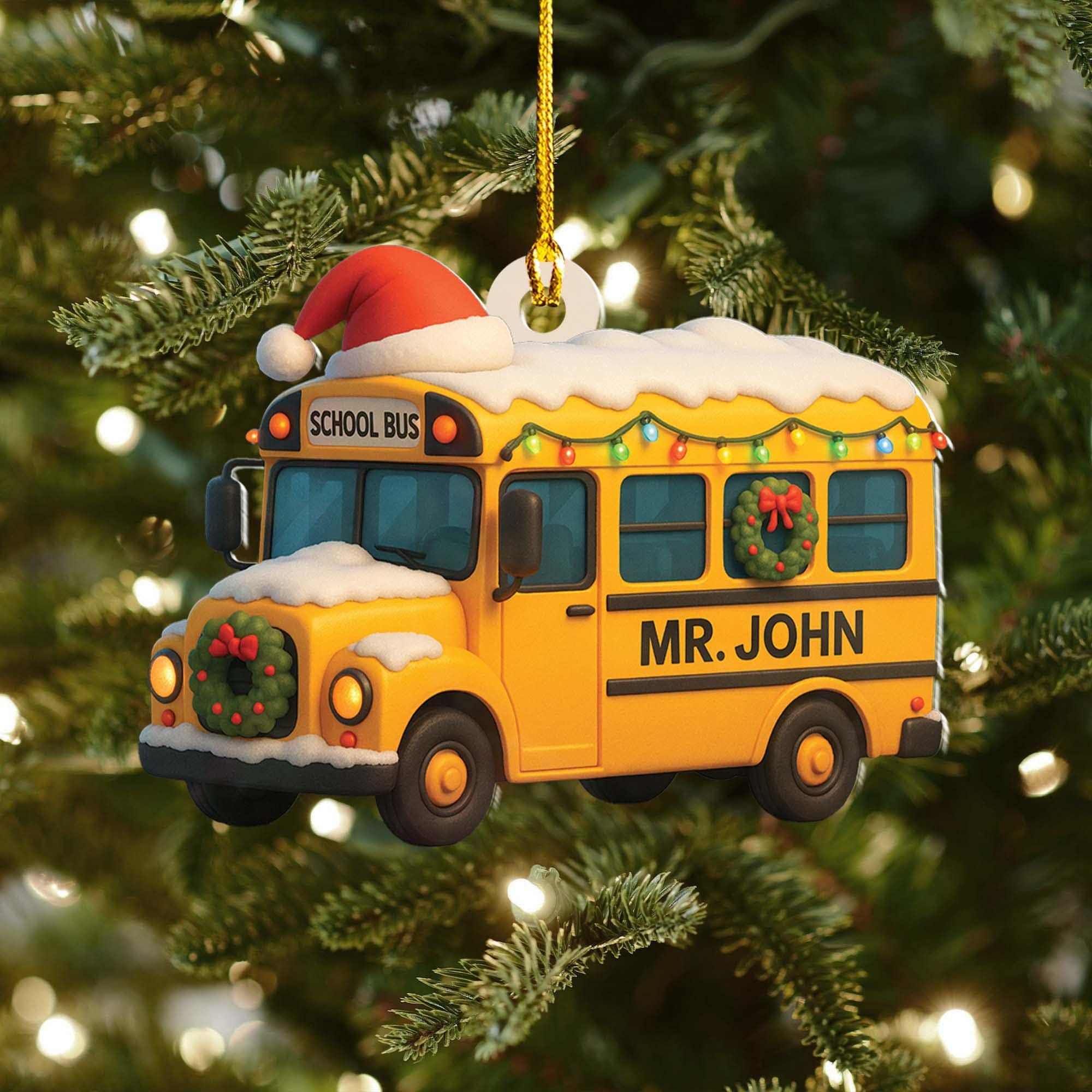 Personalized Flat 2D School Bus Ornament: Custom Teacher, Driver Appreciation Gift image 1