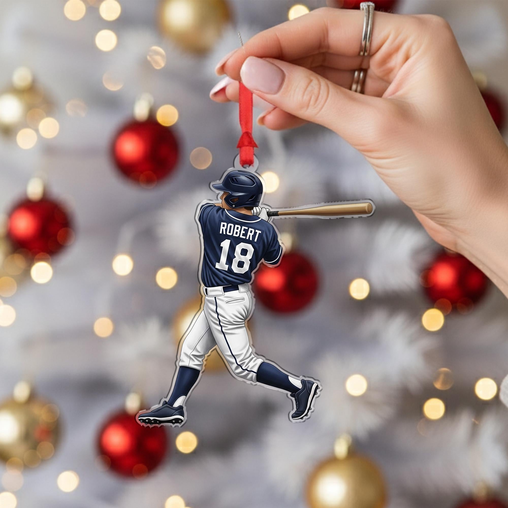 Personalized 2D Flat Baseball Player Christmas Ornament • Custom Name and Number Sports Gift image 2