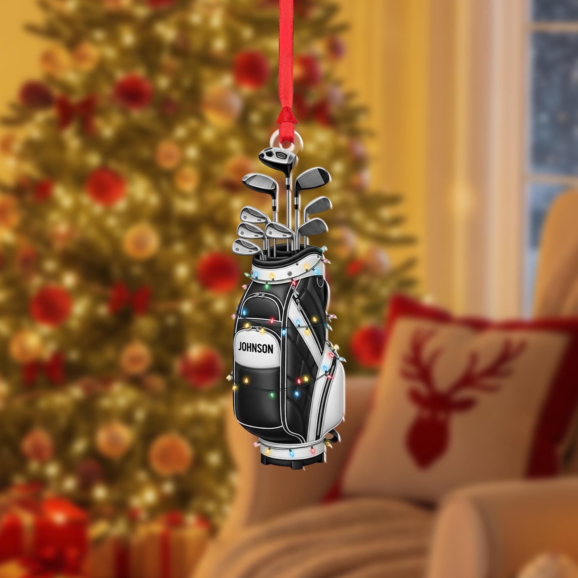 Personalized 2D Flat Golf Bag Christmas Ornament • Custom Name Golfer Gift with Clubs image 2