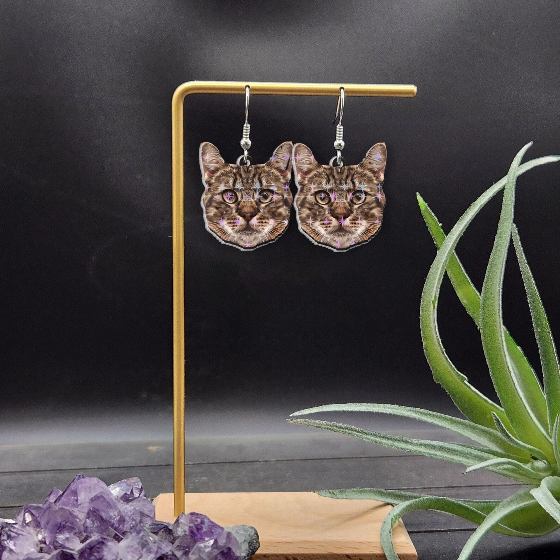 Personalized Pet Photo Earrings: Custom Cat Portrait Dangle Earrings image 2