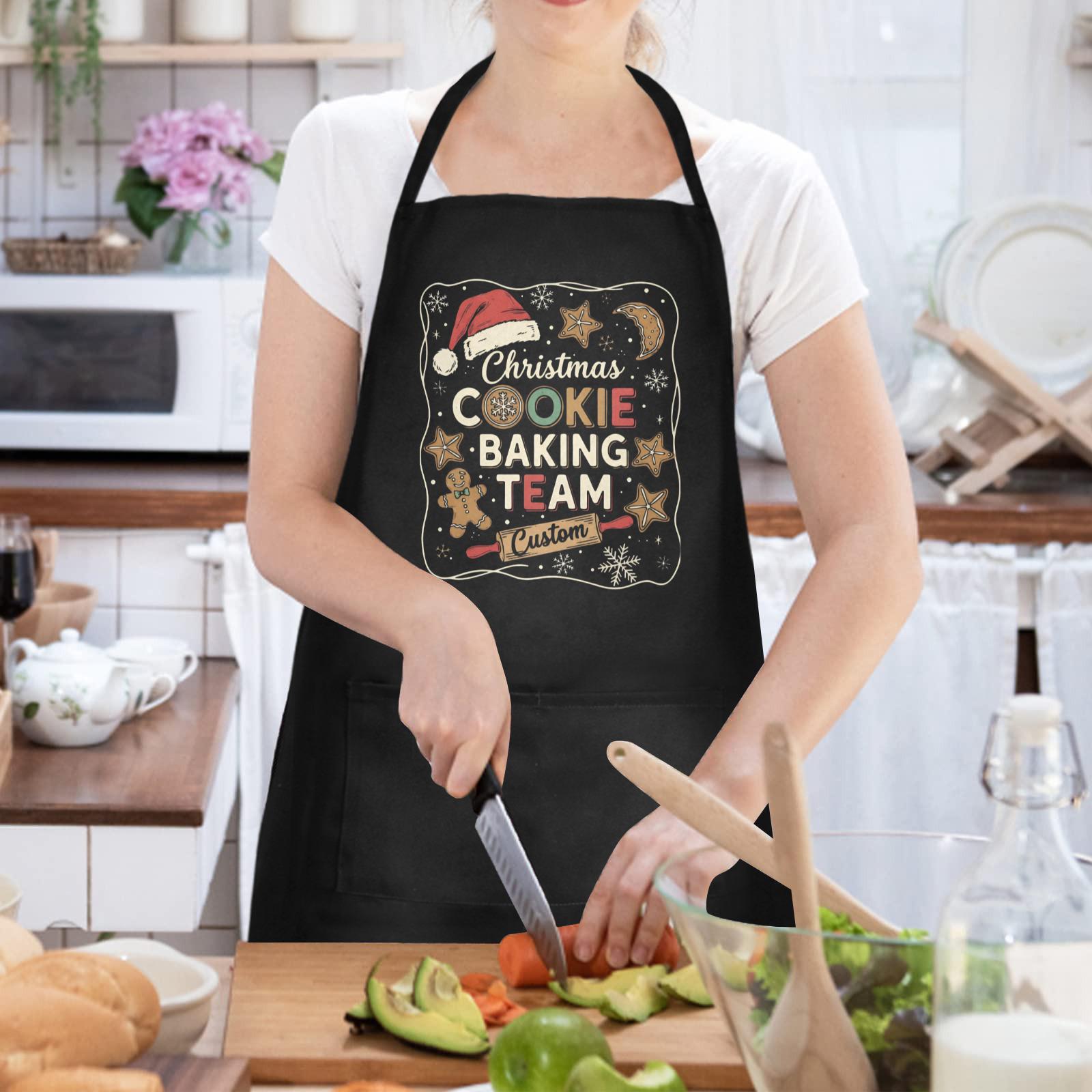 Cotton Apron: Christmas Baking Kitchen Wear, Personalized Cookie Team Apparel image 1