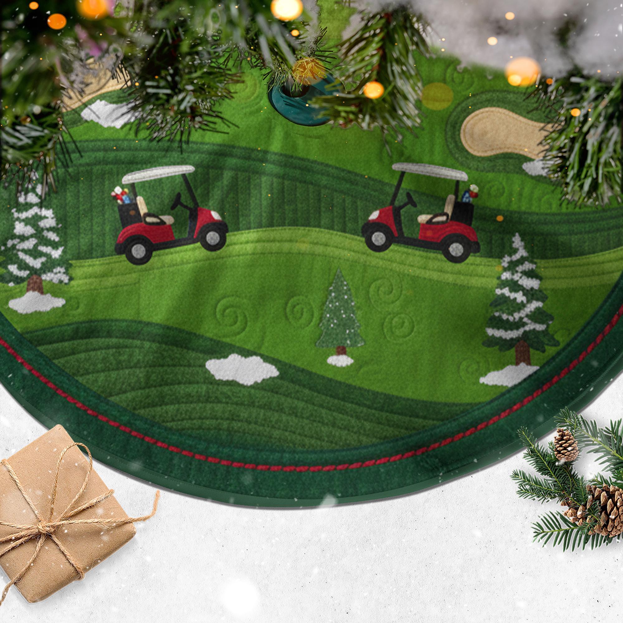 Golf Course Christmas Tree Skirt with Cart and Fairway Design, Winter Landscape Holiday Decor image 2